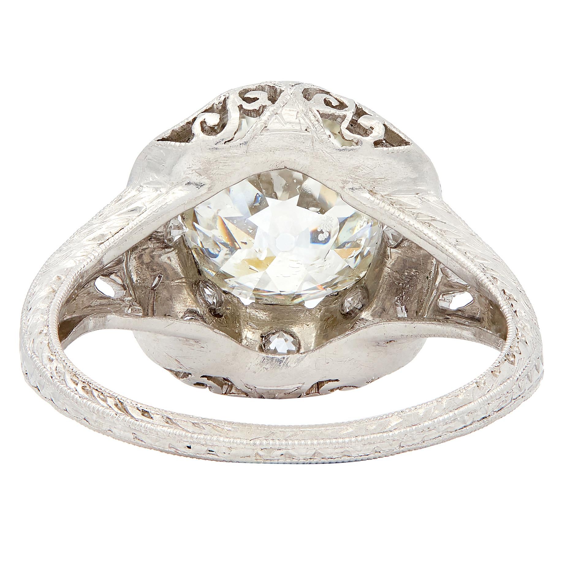 Edwardian 2.70 CTW Diamond Platinum Antique Scroll Engagement Ring GIA