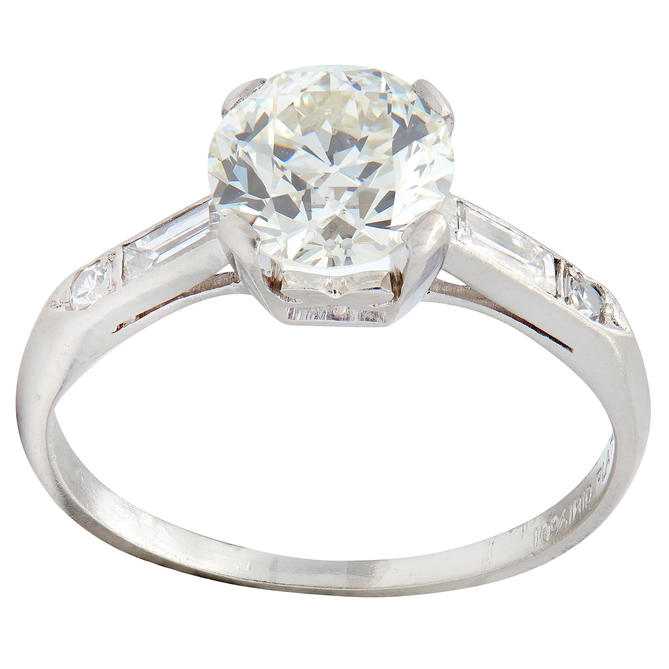 Mid-Century Old European Cut Diamond Platinum Vintage Scroll Engagement Ring GIA