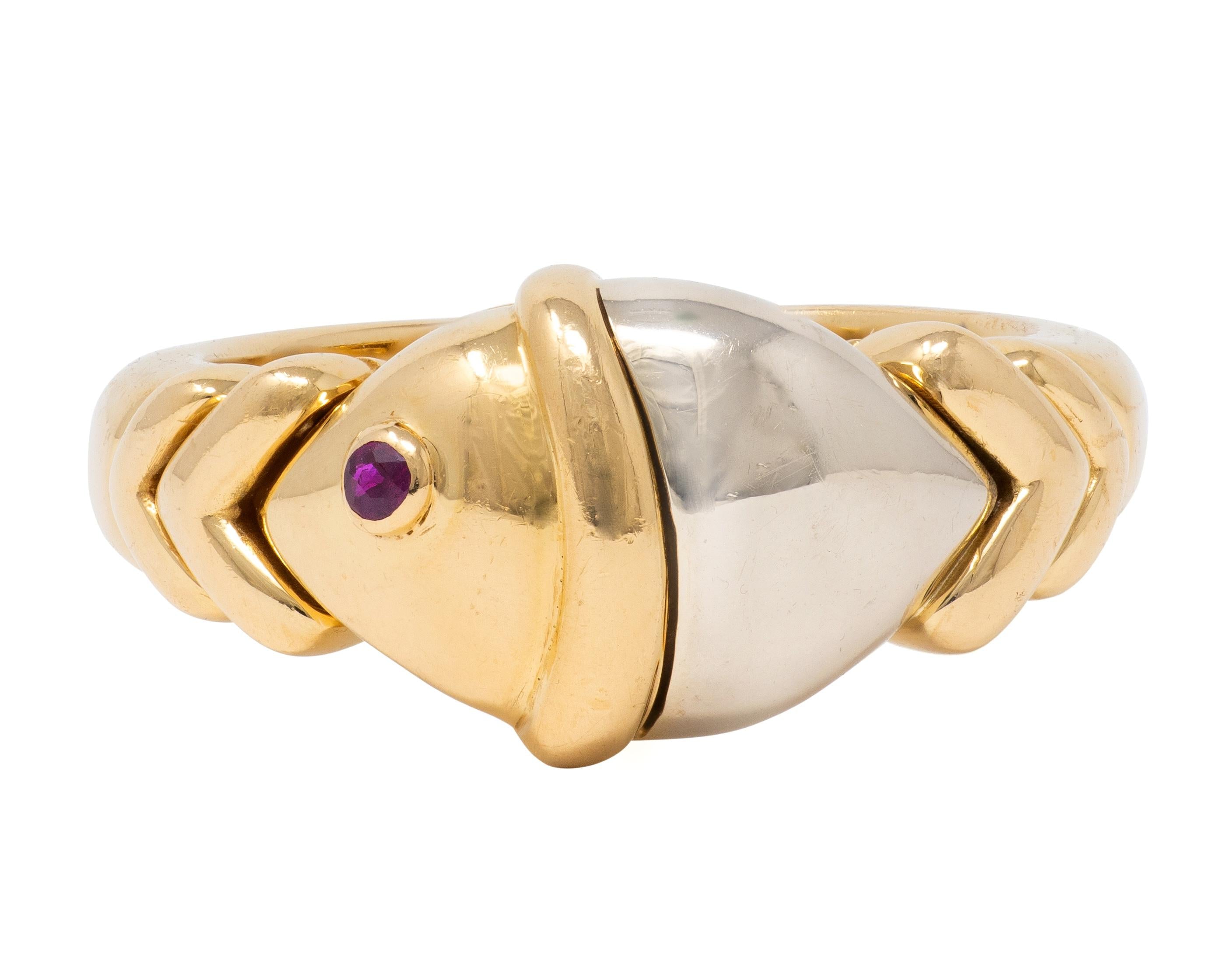 Bulgari 1990's Ruby 18 Karat Two-Tone Gold Vintage Naturalia Ring