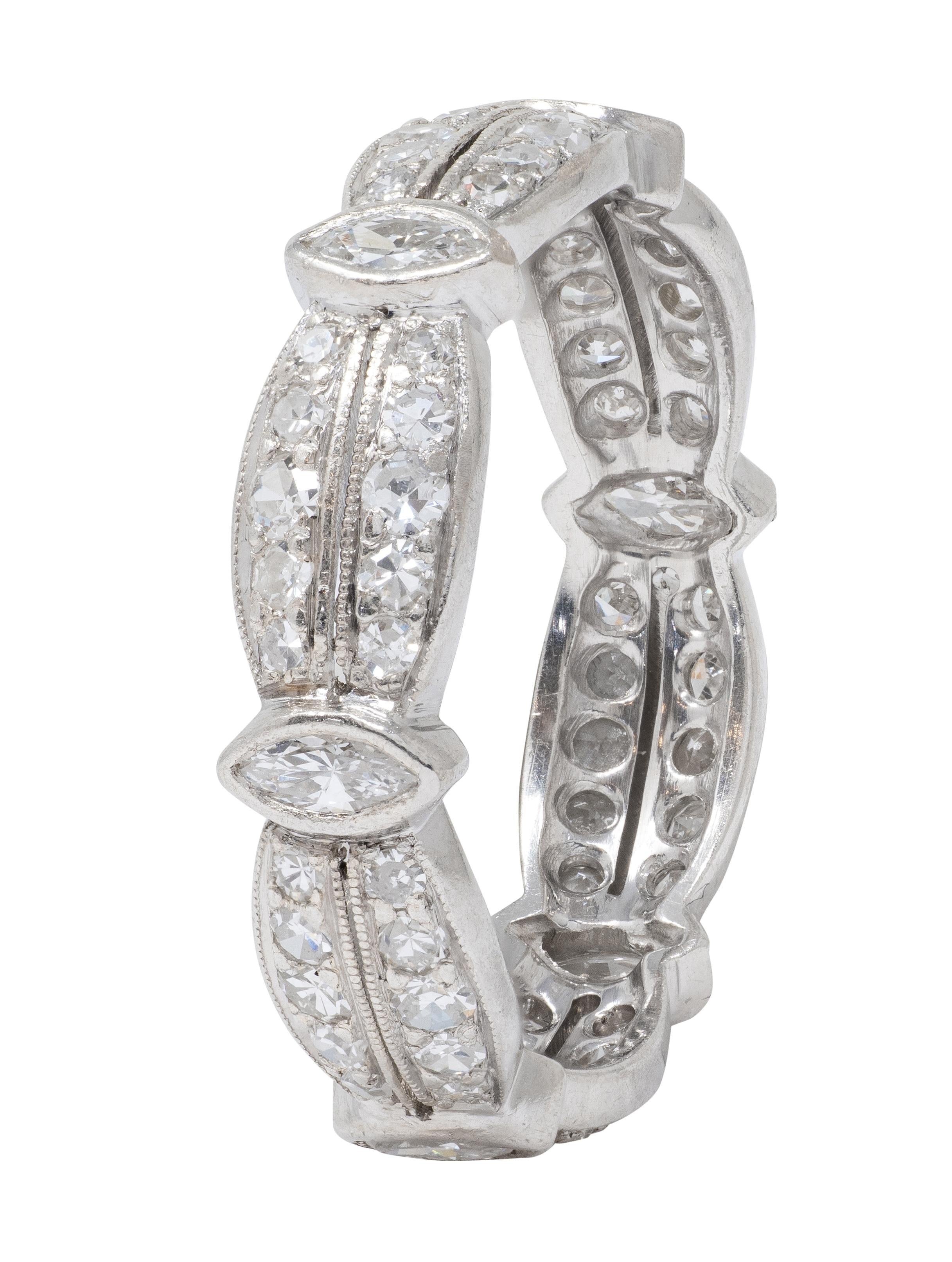 Art Deco 1.56 CTW Diamond Platinum Vintage Ribbon Eternity Band Ring
