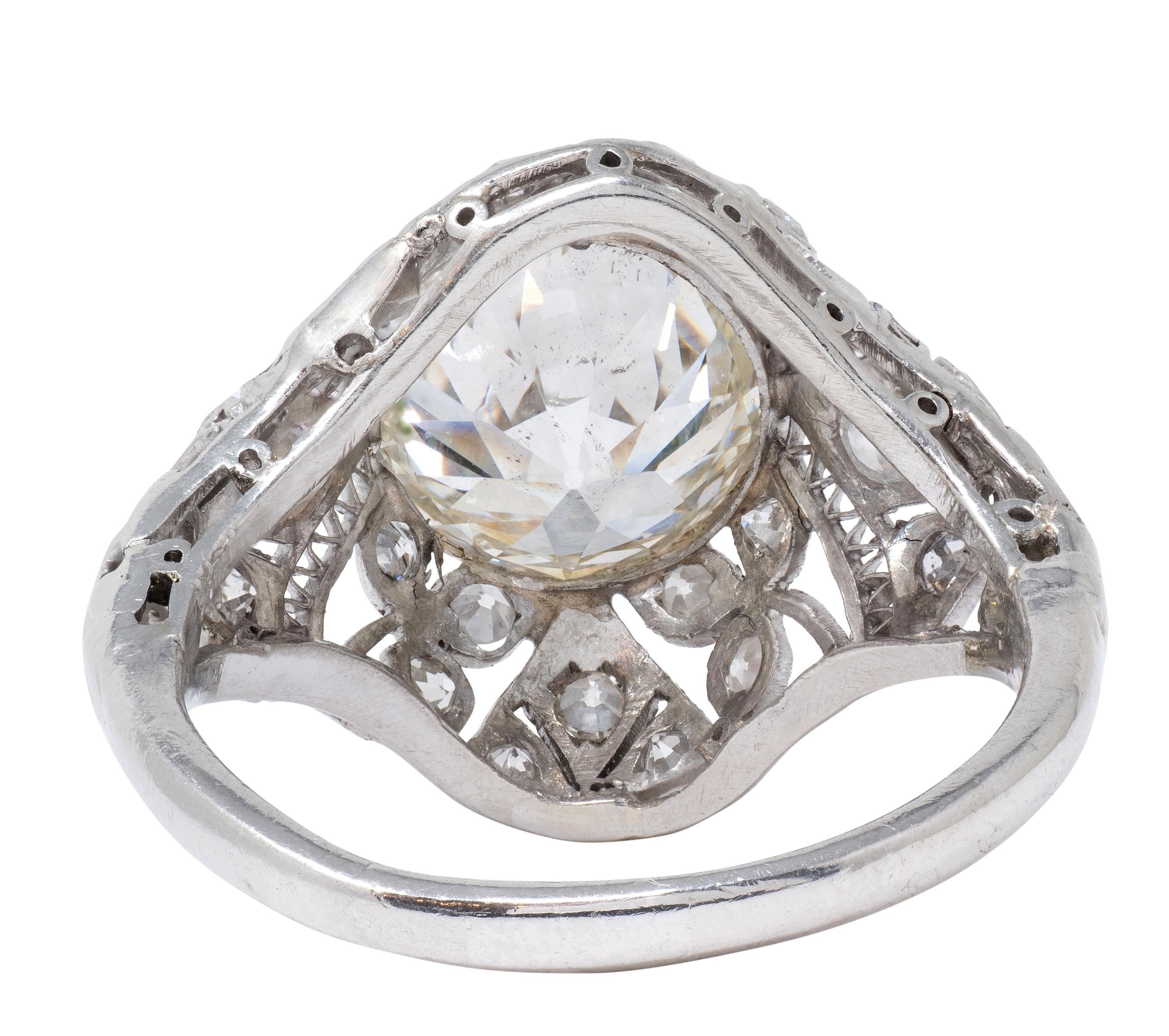 Belle Epoqué 3.20 CTW Diamond Platinum Antique Foliate Bow Engagement Ring GIA