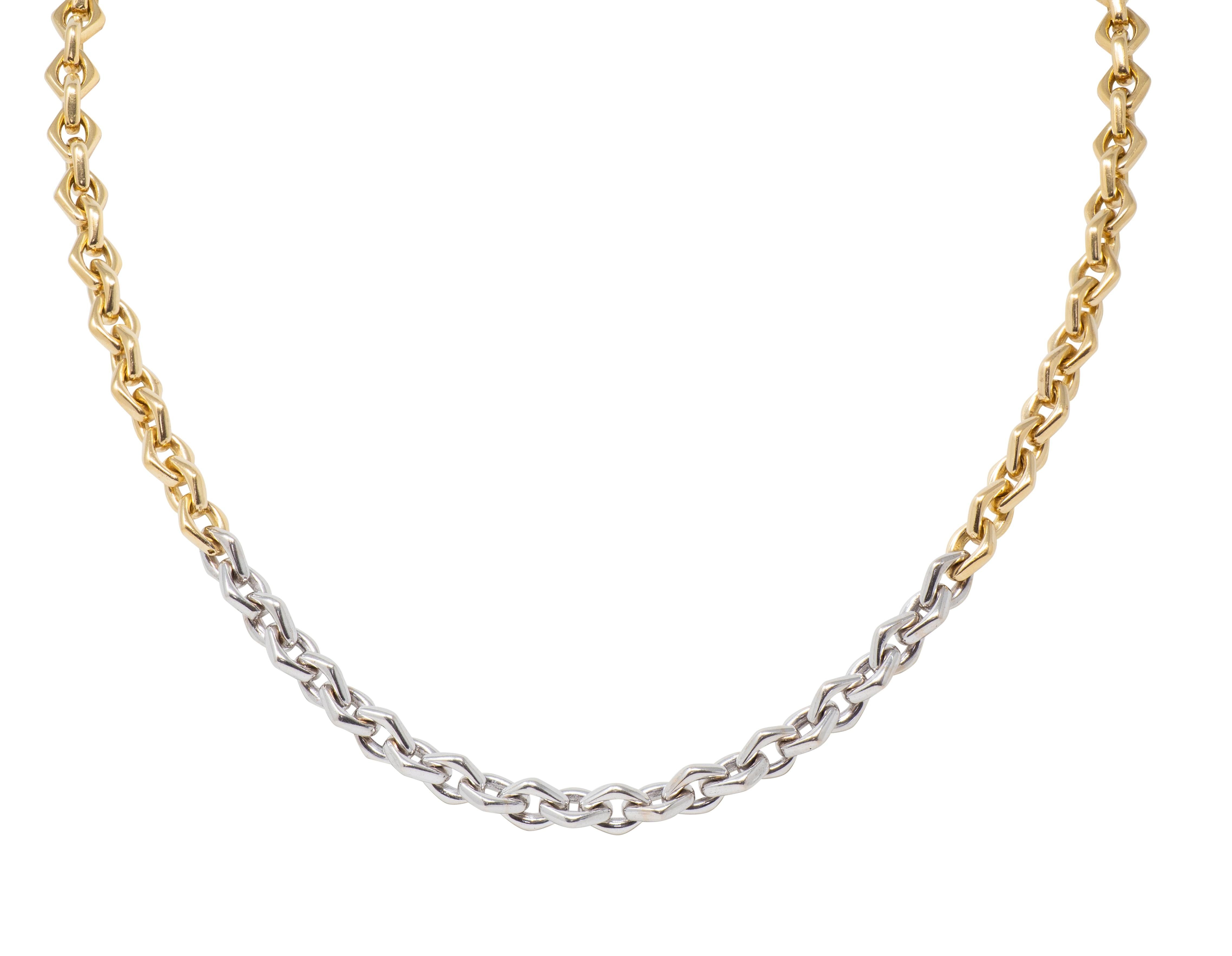 Bulgari 1970's 18 Karat Two-Tone Gold Vintage Navette Unisex Chain Link Necklace