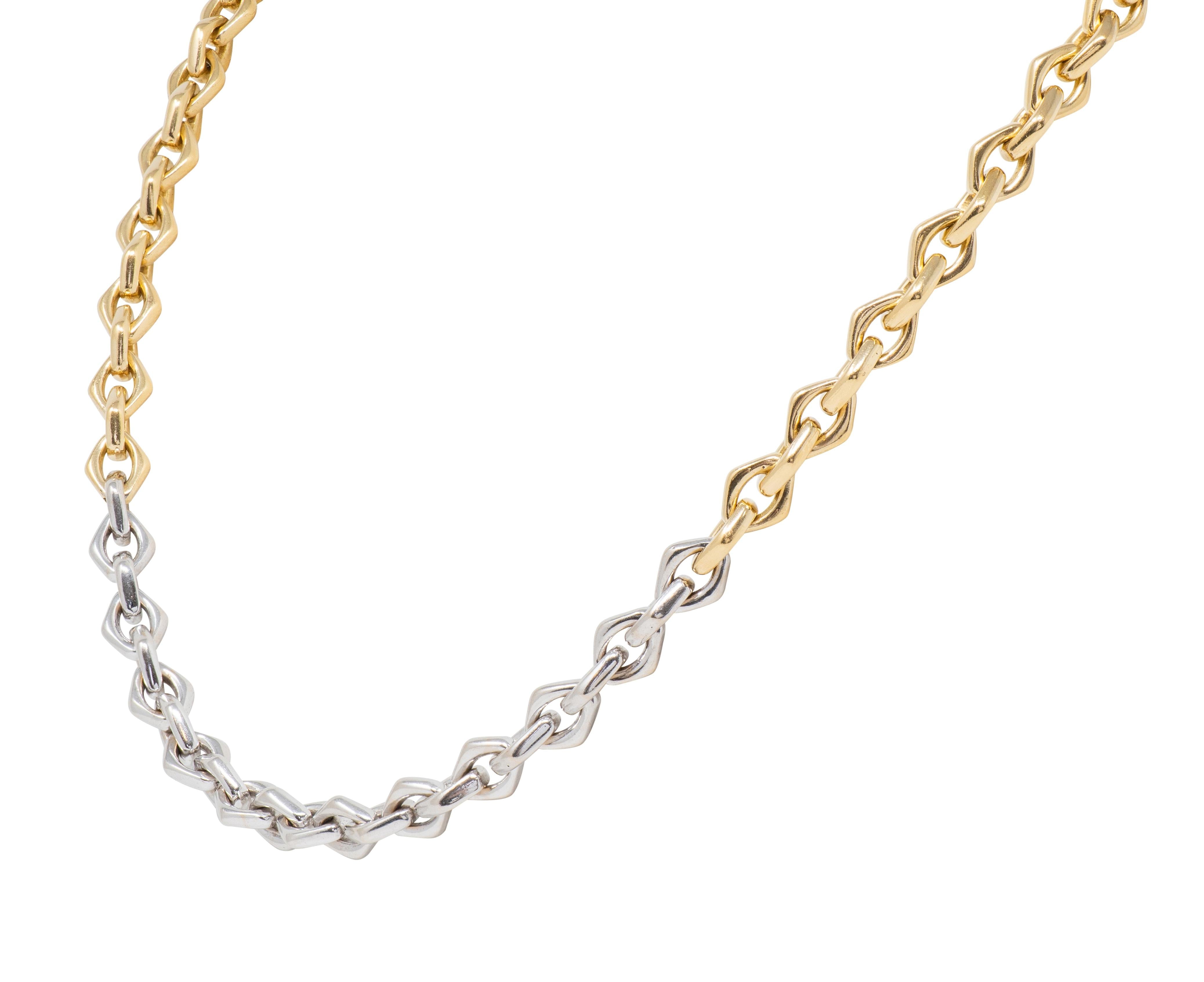 Bulgari 1970's 18 Karat Two-Tone Gold Vintage Navette Unisex Chain Link Necklace