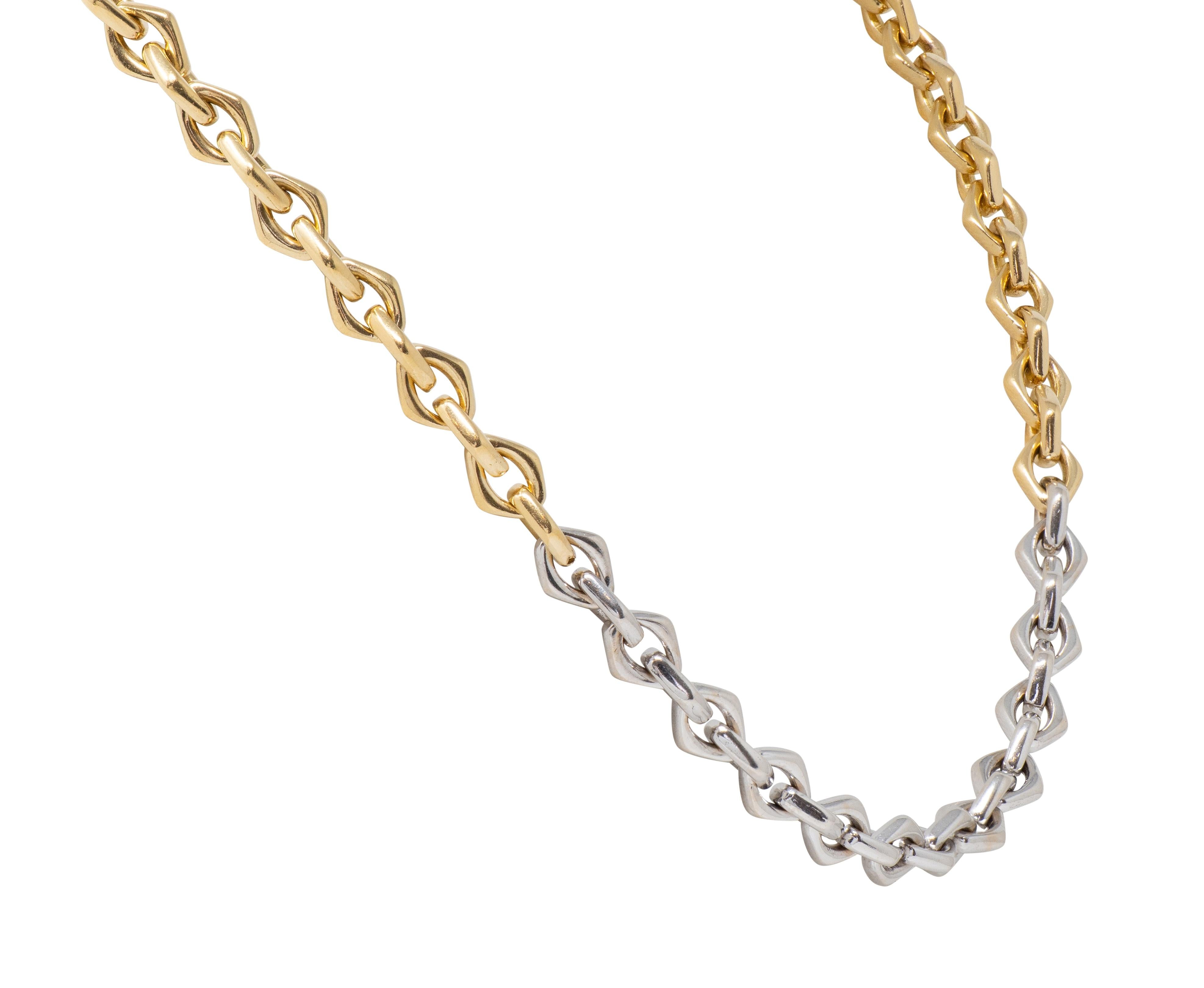 Bulgari 1970's 18 Karat Two-Tone Gold Vintage Navette Unisex Chain Link Necklace
