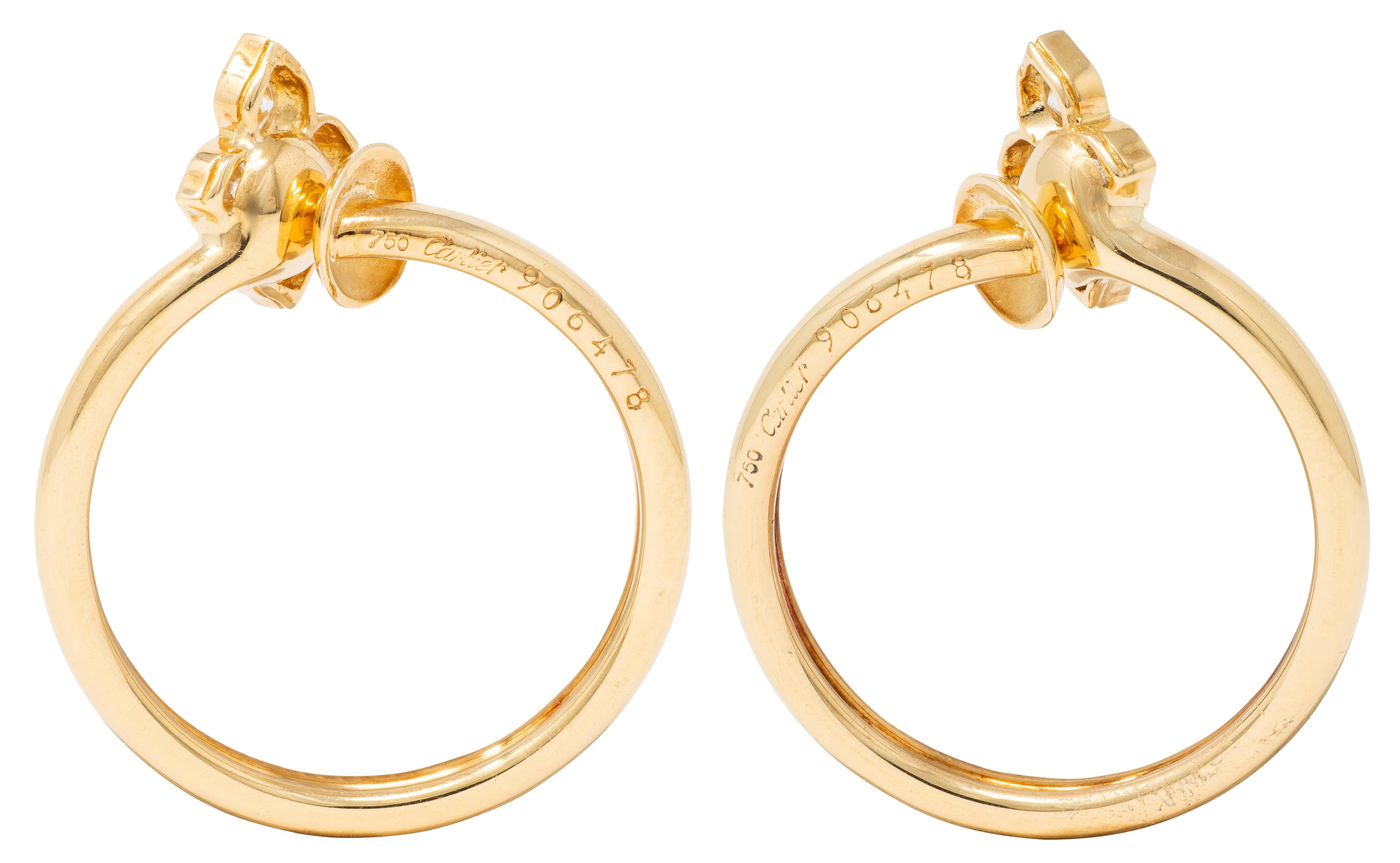 Cartier 2000's Diamond 18K Gold Vintage Hindu Floral Hoop Ear-Clip Earrings