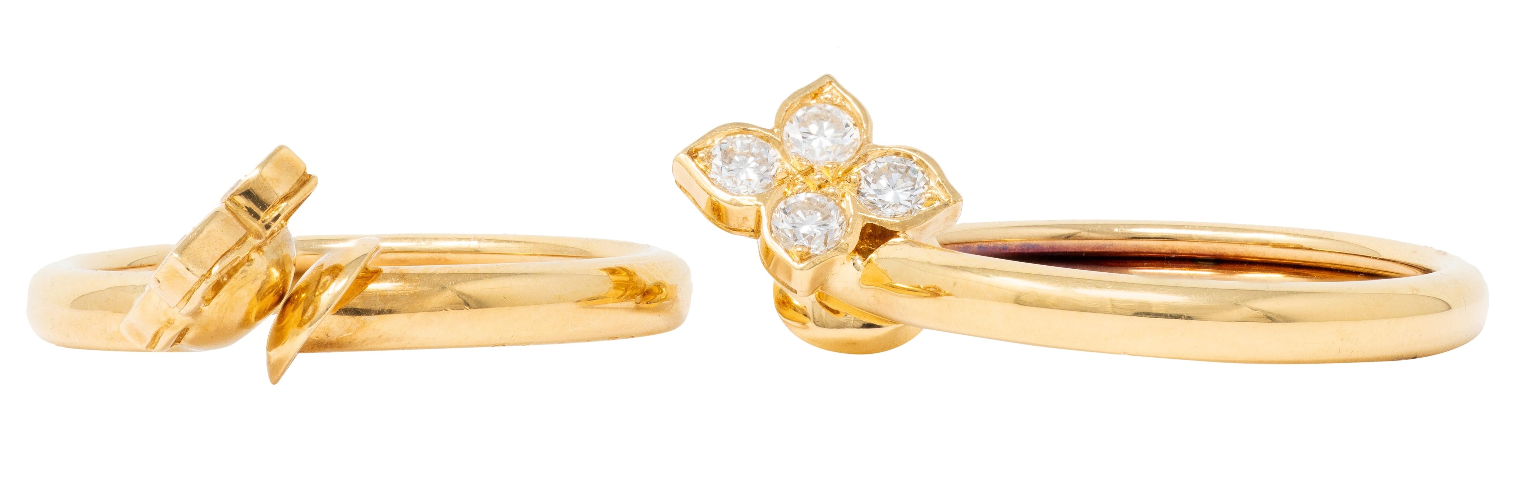 Cartier 2000's Diamond 18K Gold Vintage Hindu Floral Hoop Ear-Clip Earrings
