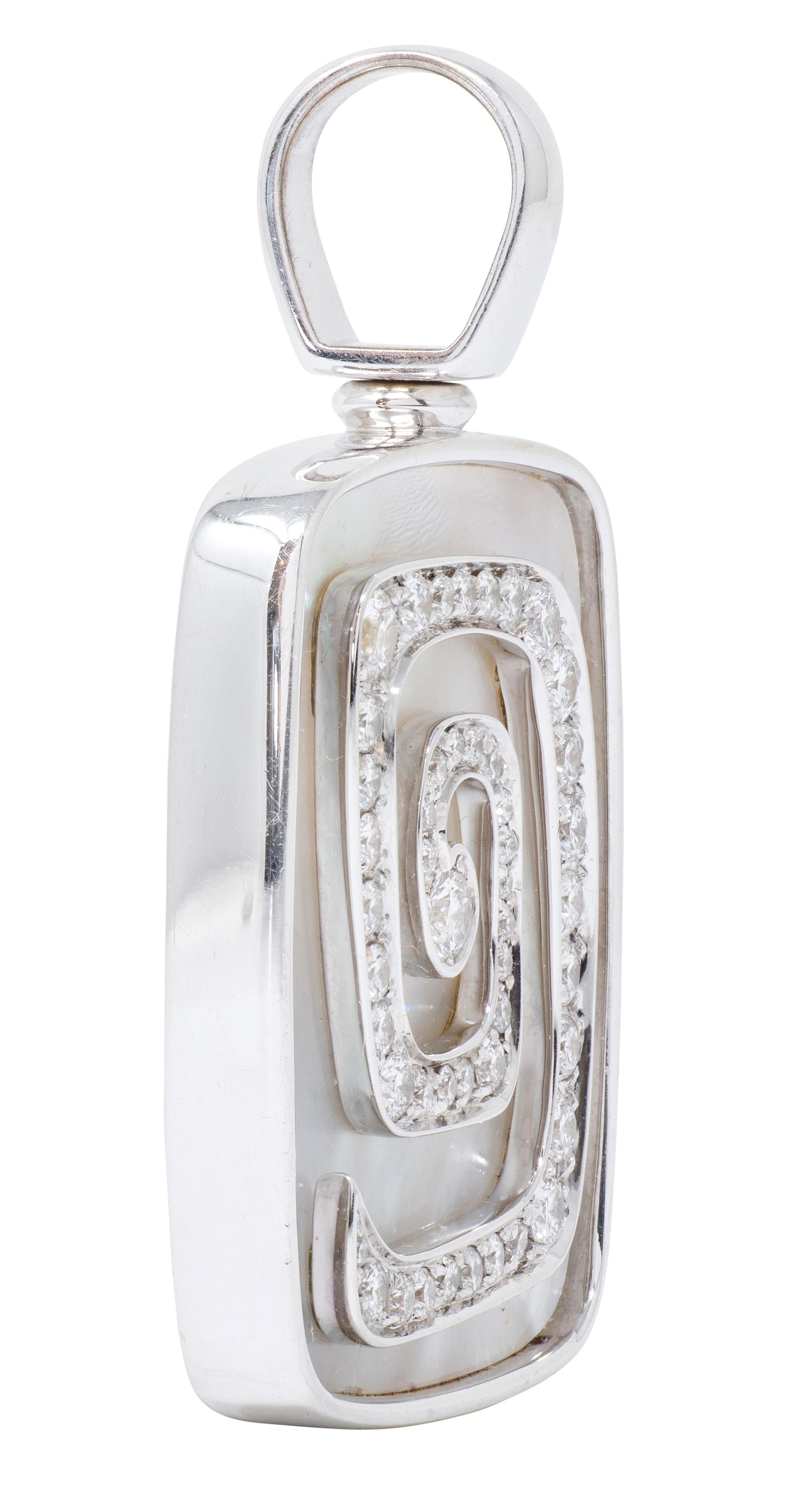 Bugari 1990's Diamond Mother-Of-Pearl 18K White Gold Vintage Spiral Pendant
