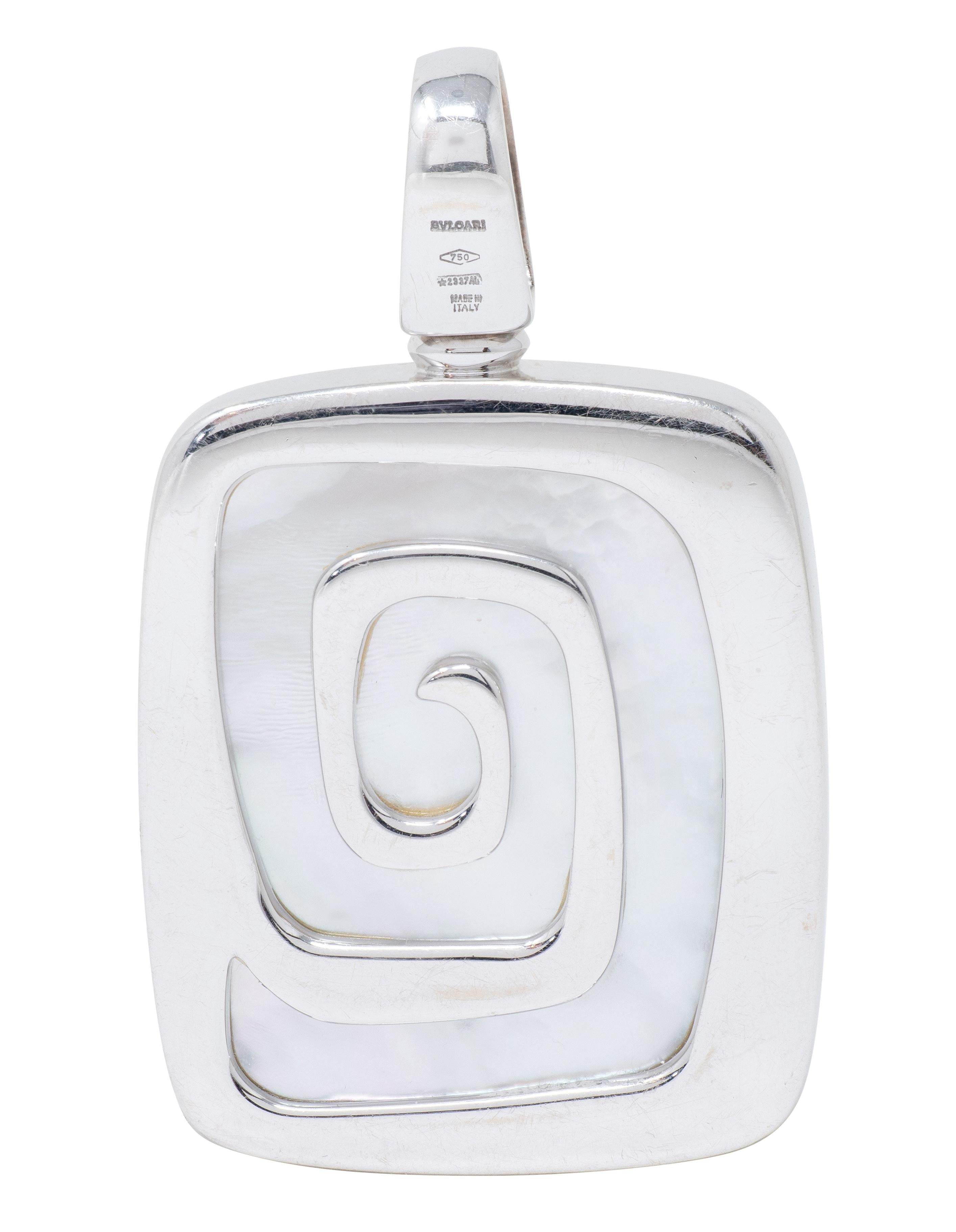 Bugari 1990's Diamond Mother-Of-Pearl 18K White Gold Vintage Spiral Pendant