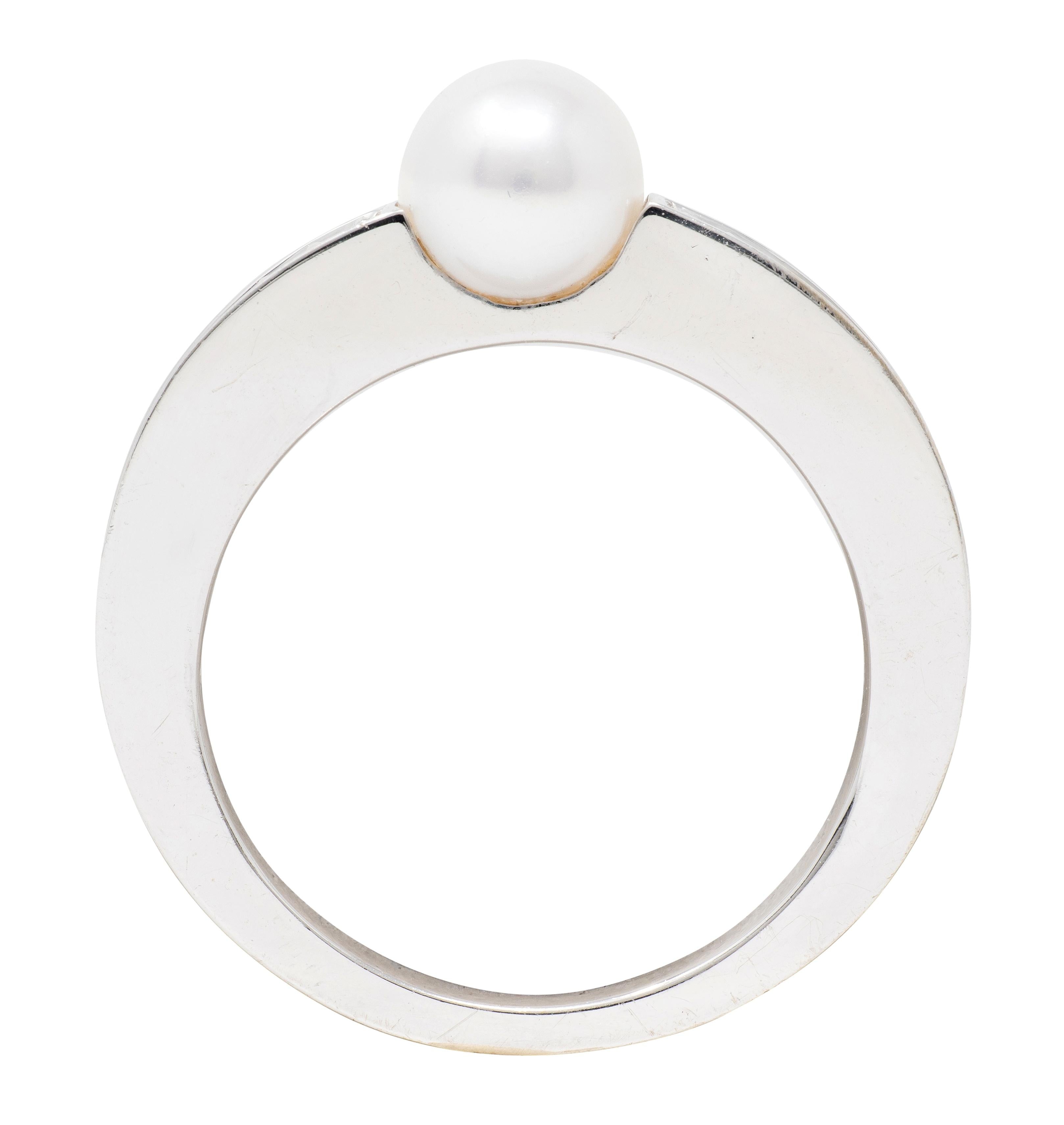 Movado 2000's Diamond Pearl 18 Karat White Gold Contemporary Statement Ring