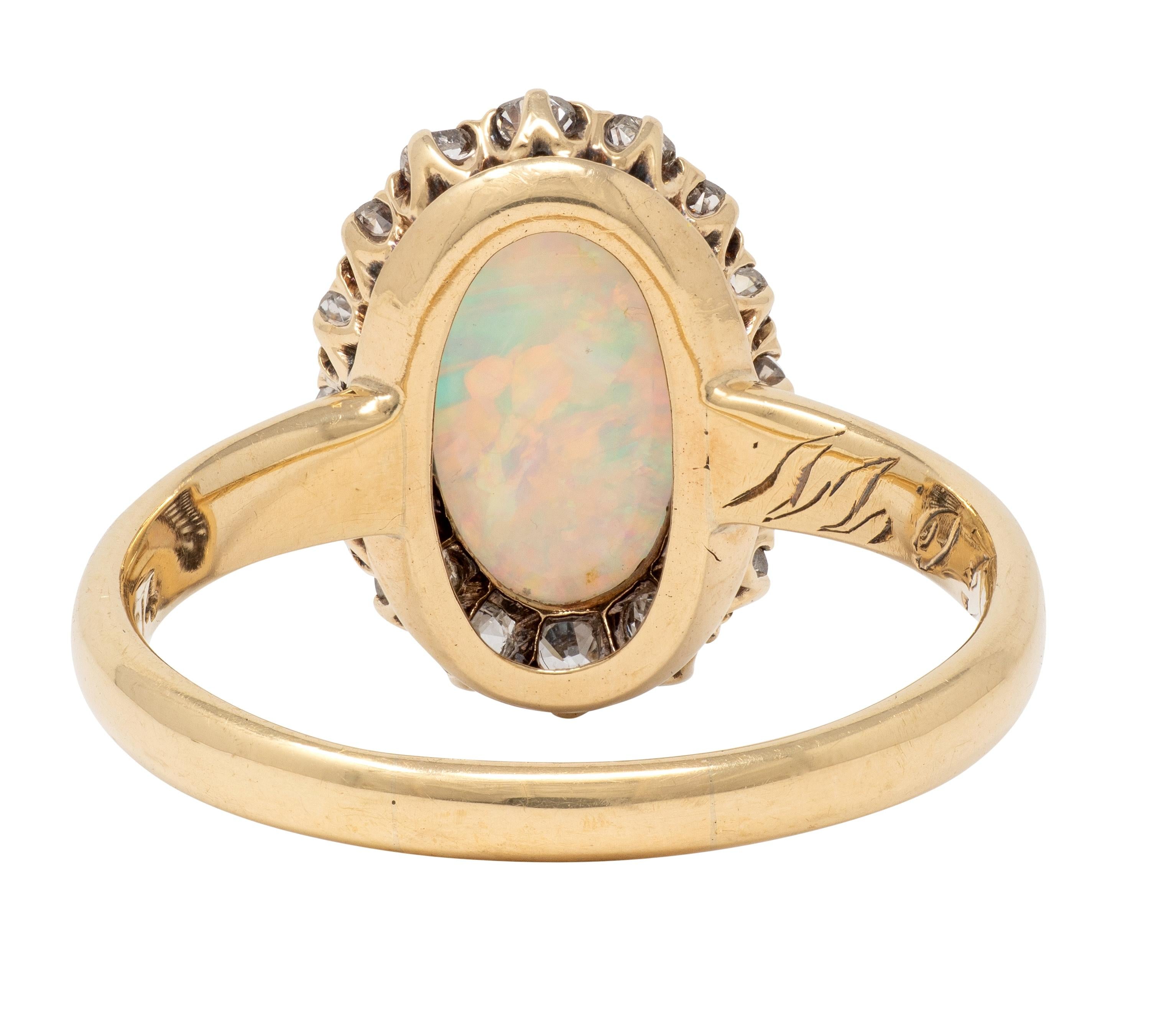 Victorian Diamond Opal 14 Karat Yellow Gold Antique Halo Ring