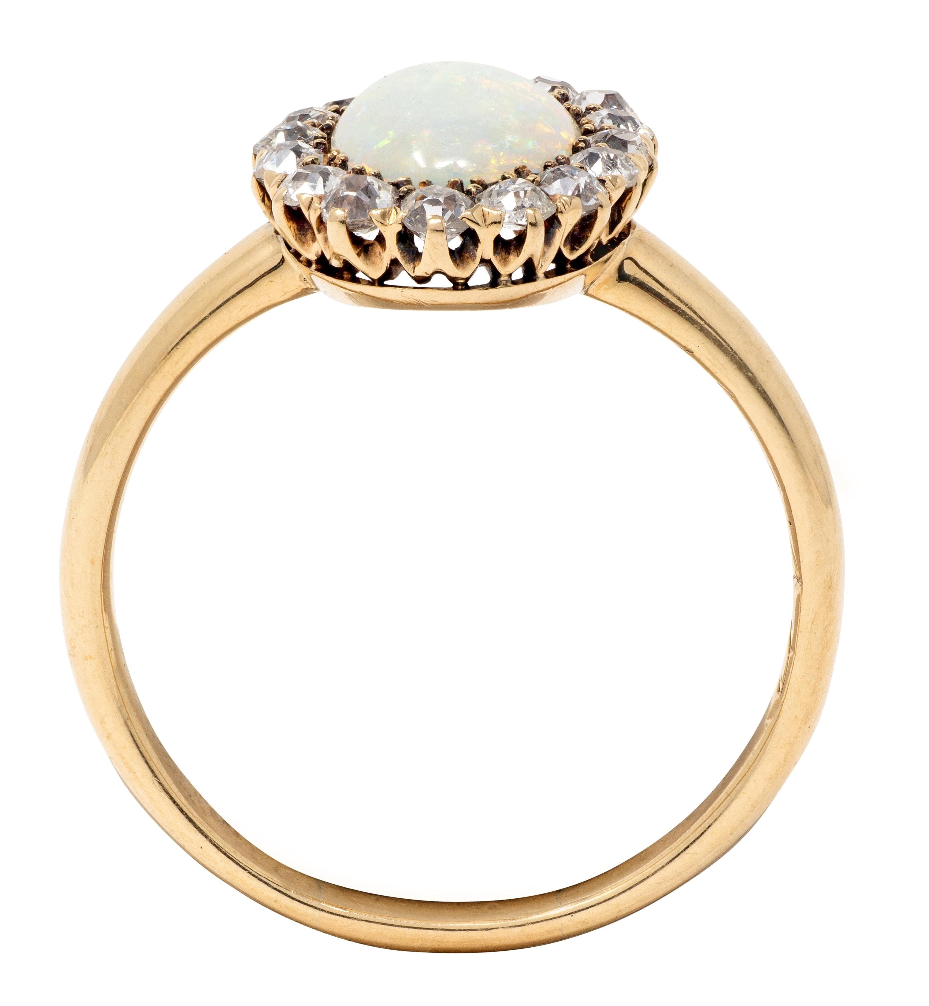 Victorian Diamond Opal 14 Karat Yellow Gold Antique Halo Ring