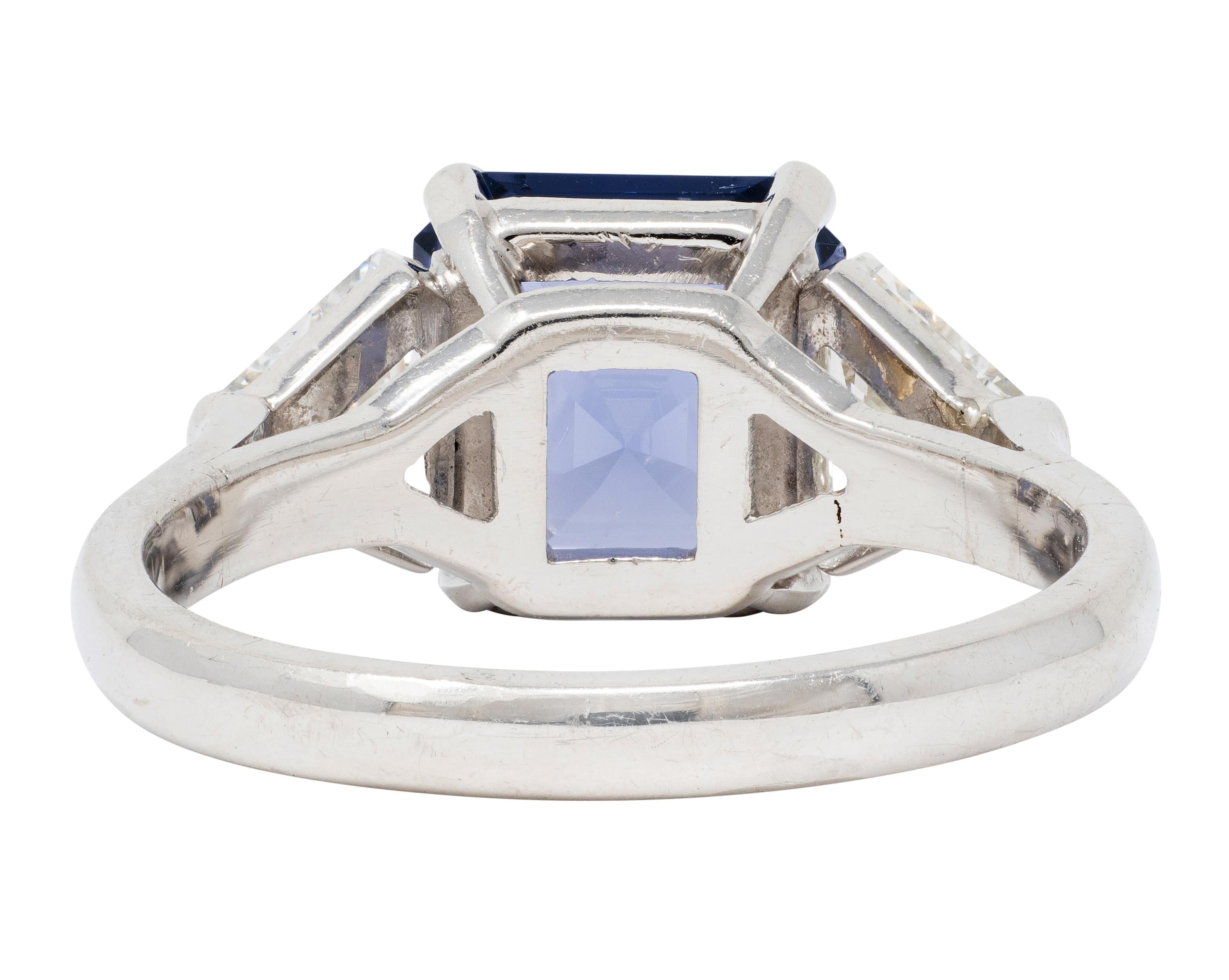1980's Vintage 4.73 CTW Diamond Spinel Platinum Three Stone Ring
