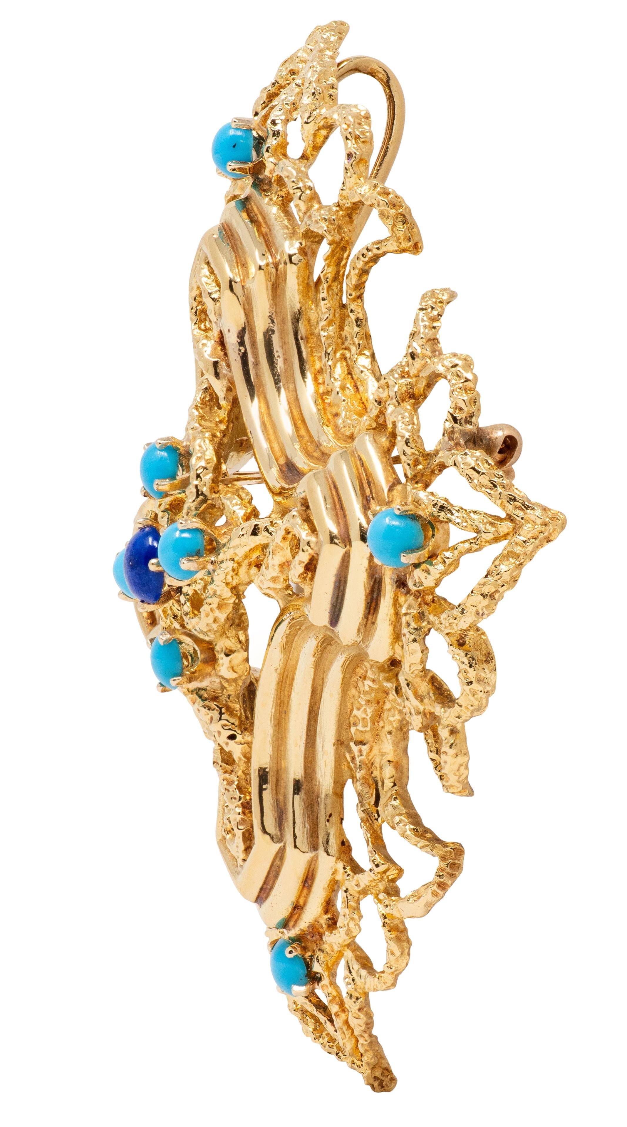 Tiffany & Co. 1960s Turquoise Lapis Lazuli 18K Gold Vintage Cross Pendant Brooch