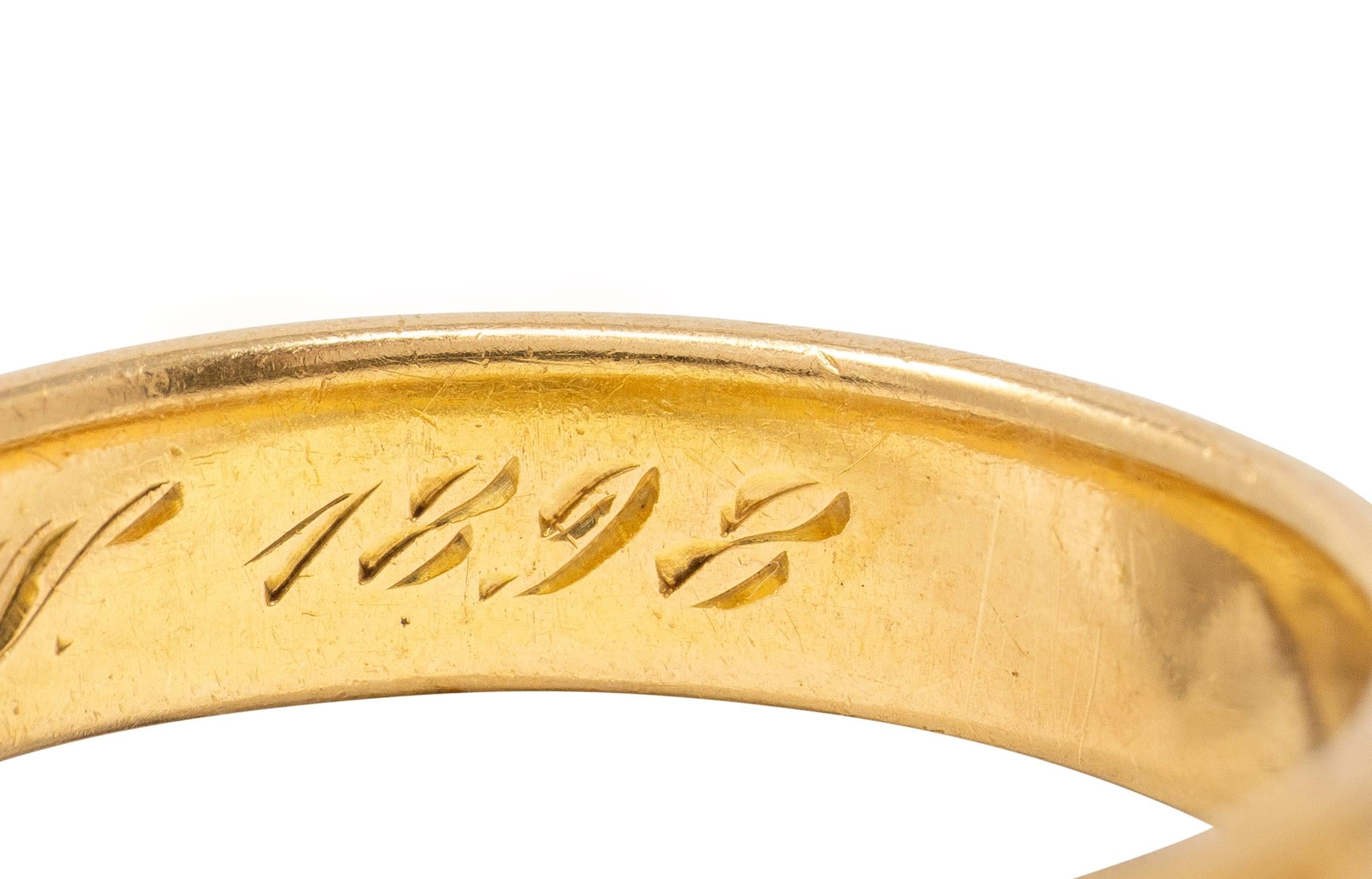 Victorian 1898 18 Karat Yellow Gold Antique Orange Blossom Wedding Band Ring