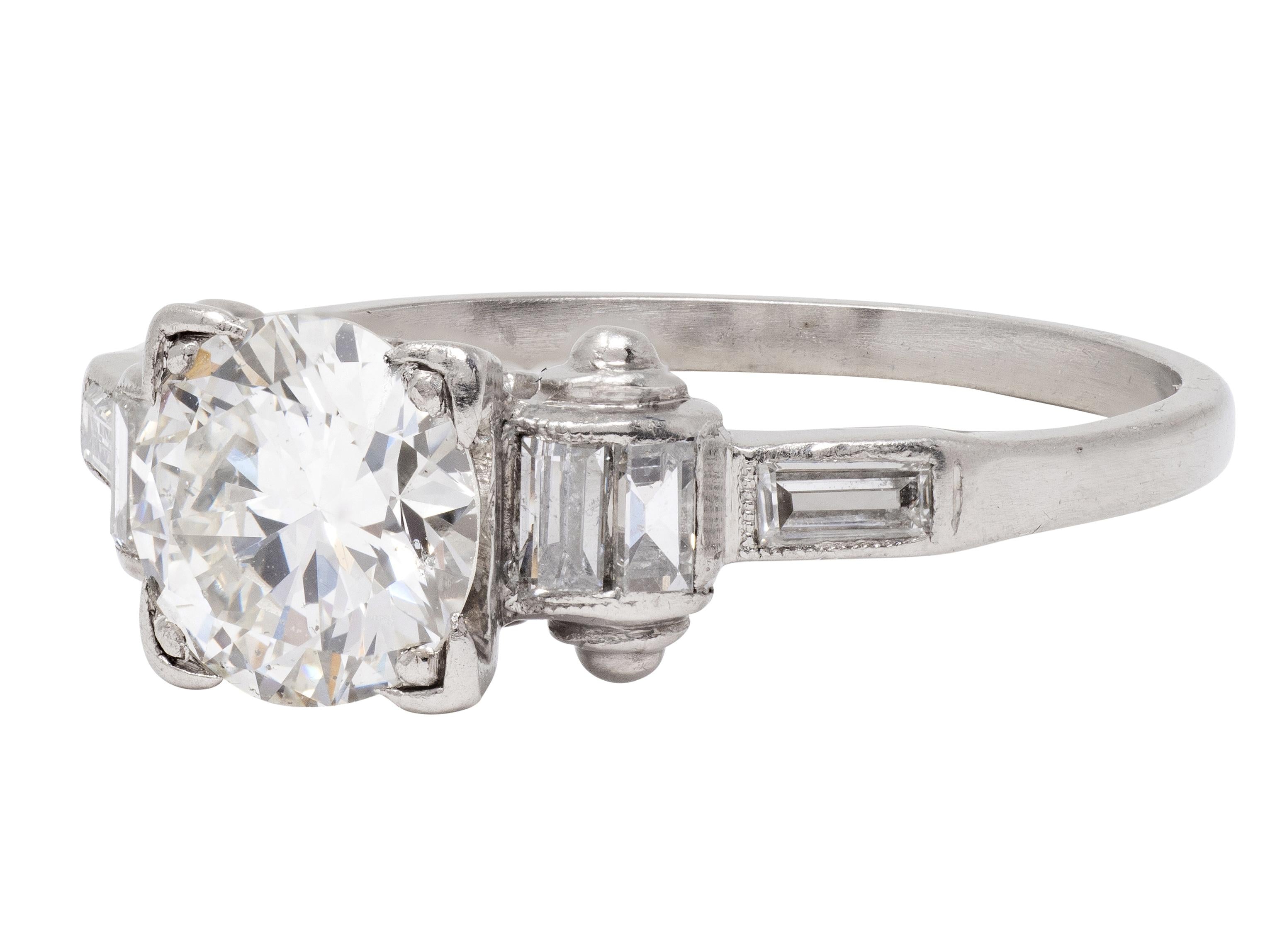 Mid-Century 1.50 CTW Round Diamond Platinum Vintage Column Engagement Ring