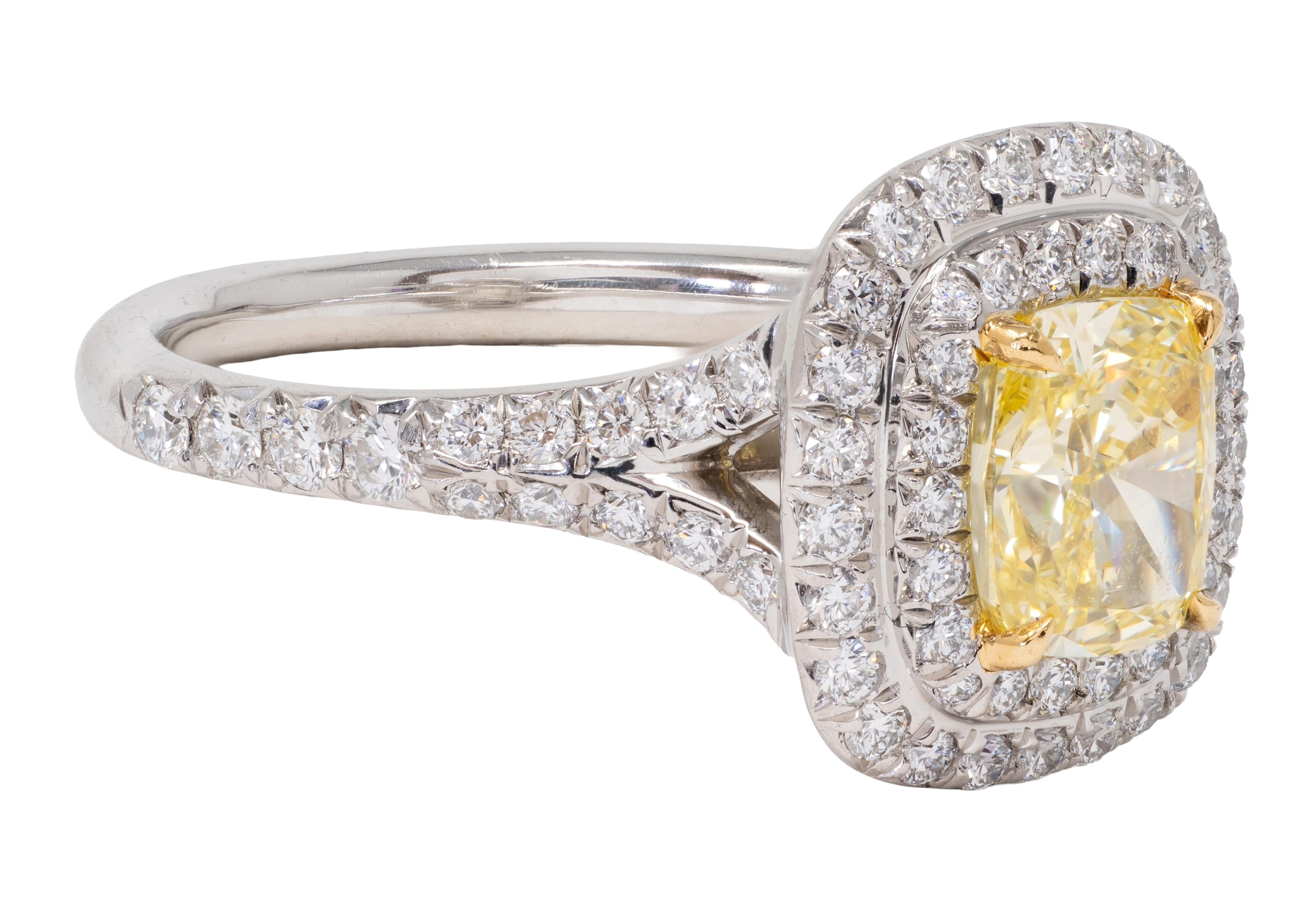 Tiffany & Co. 1.46 CTW Fancy Diamond 18K Platinum Solesete Halo Engagement Ring