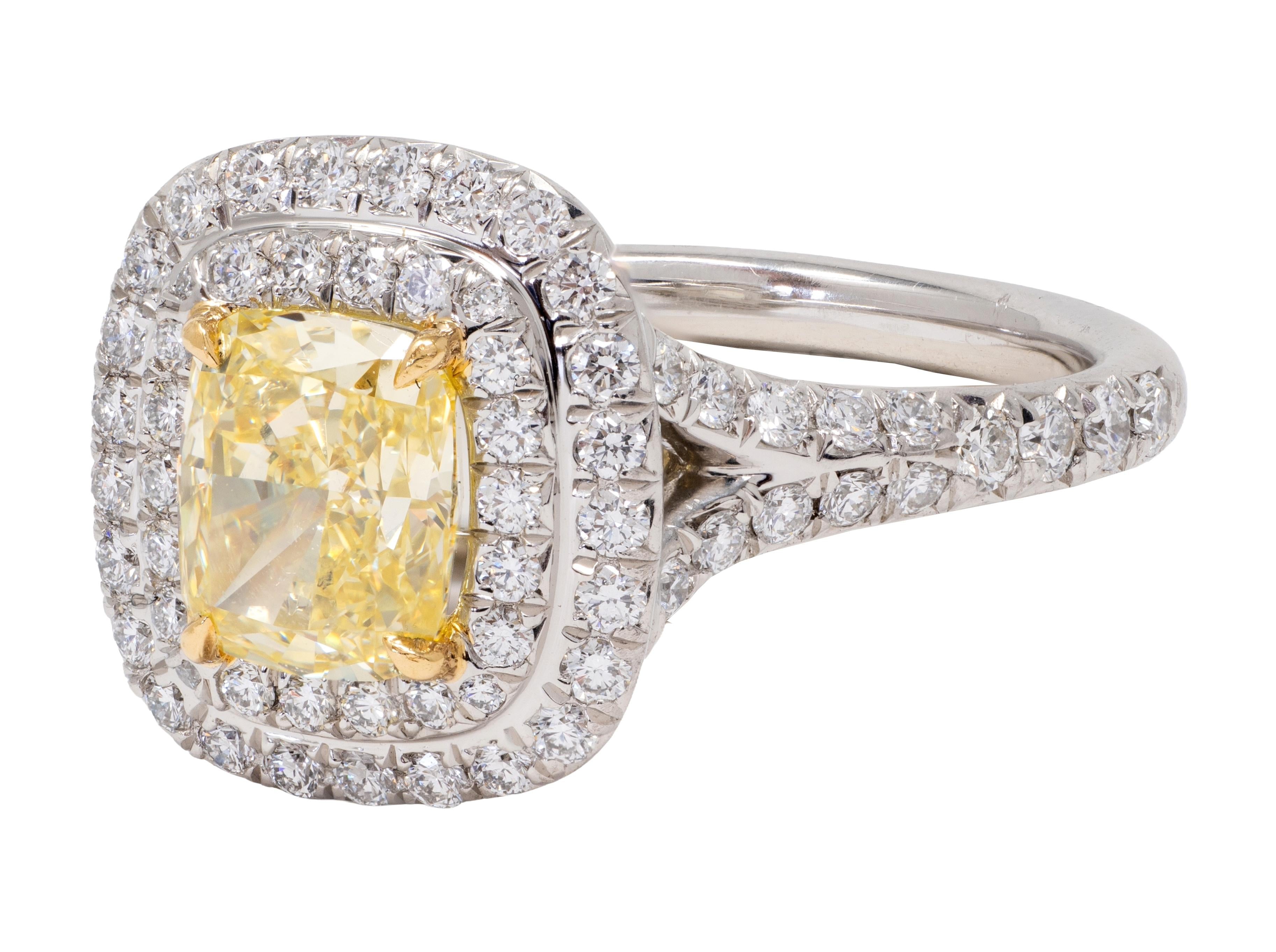 Tiffany & Co. 1.46 CTW Fancy Diamond 18K Platinum Solesete Halo Engagement Ring