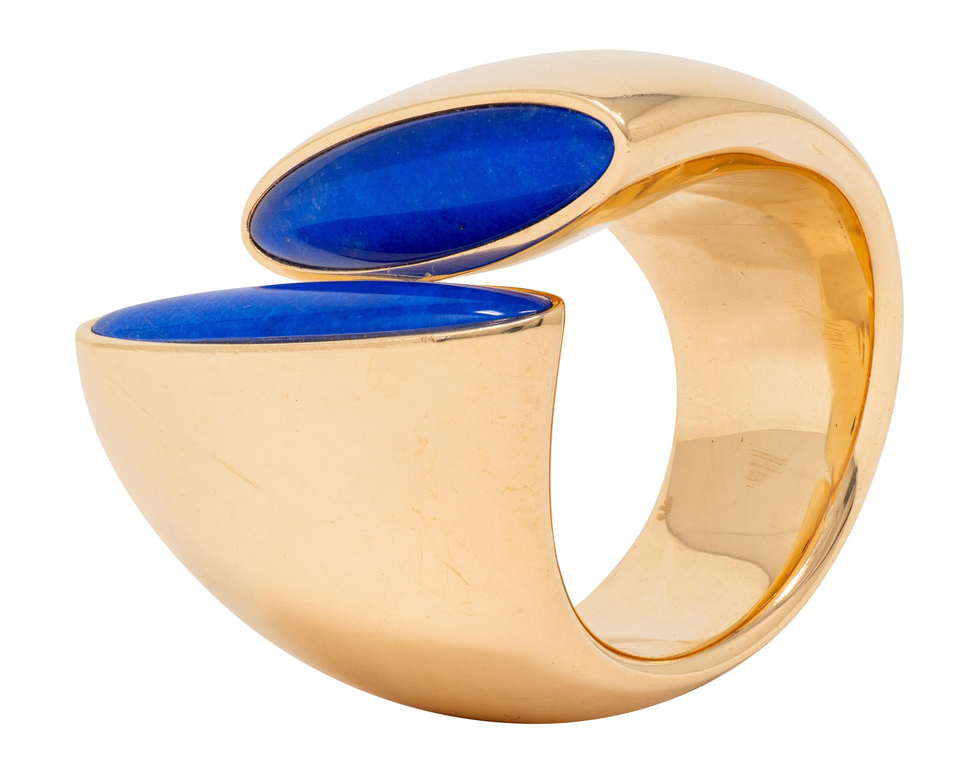 Vhernier 2000's Lapis Lazuli 18 Karat Yellow Gold Eclisse Bypass Ring