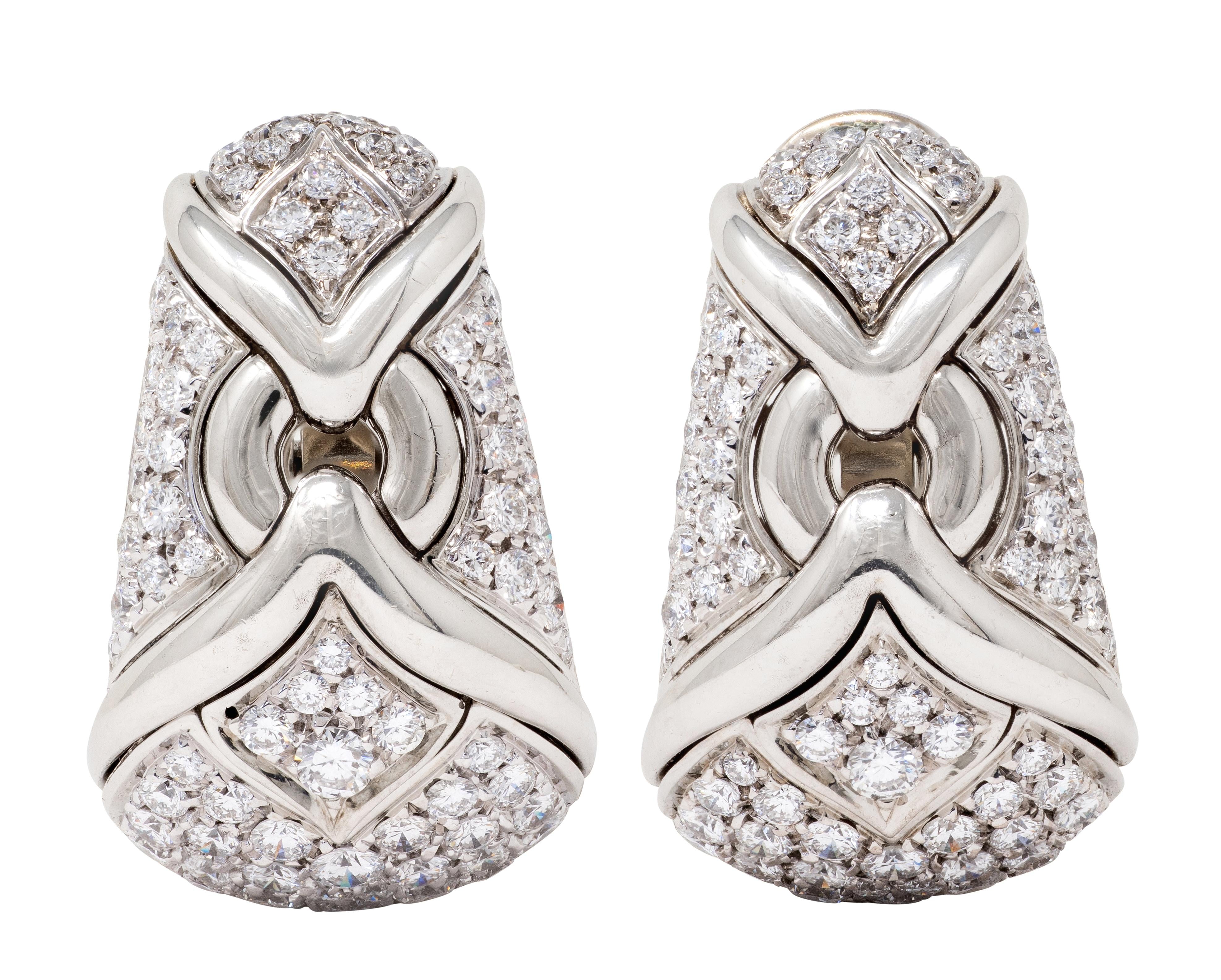 Bulgari 3.00 CTW Diamond 18 Karat White Gold Vintage Trika J-Hoop Earrings