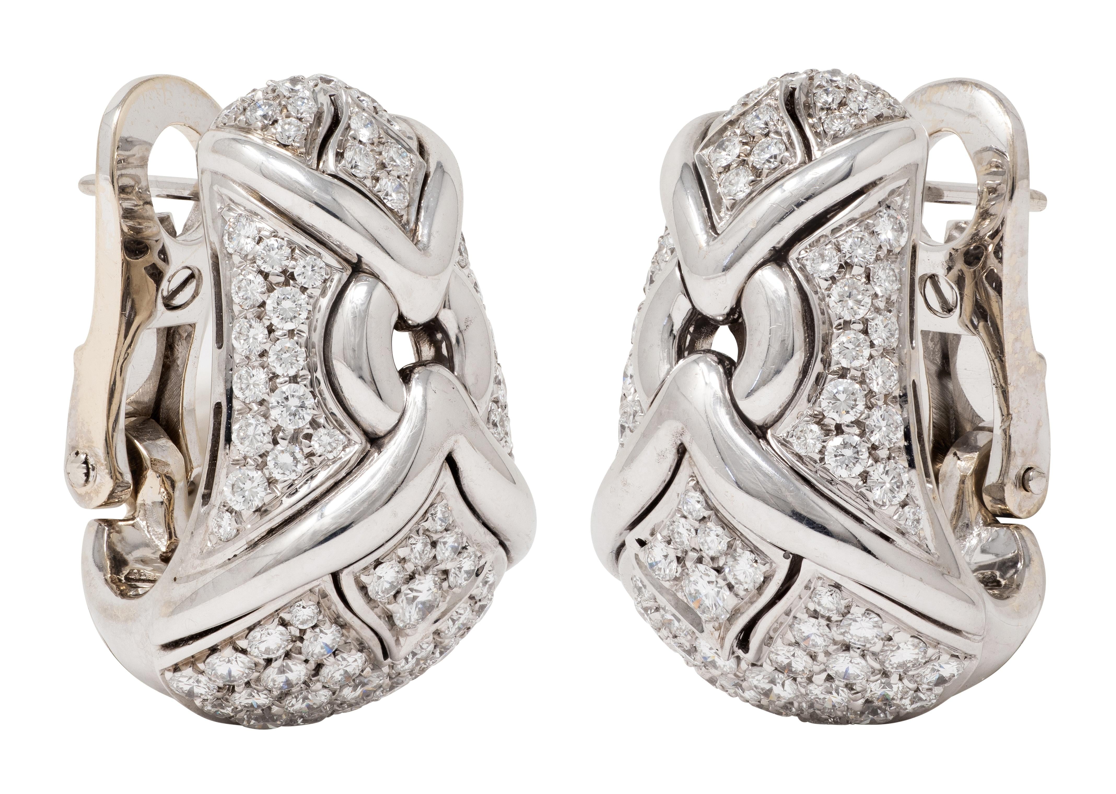 Bulgari 3.00 CTW Diamond 18 Karat White Gold Vintage Trika J-Hoop Earrings