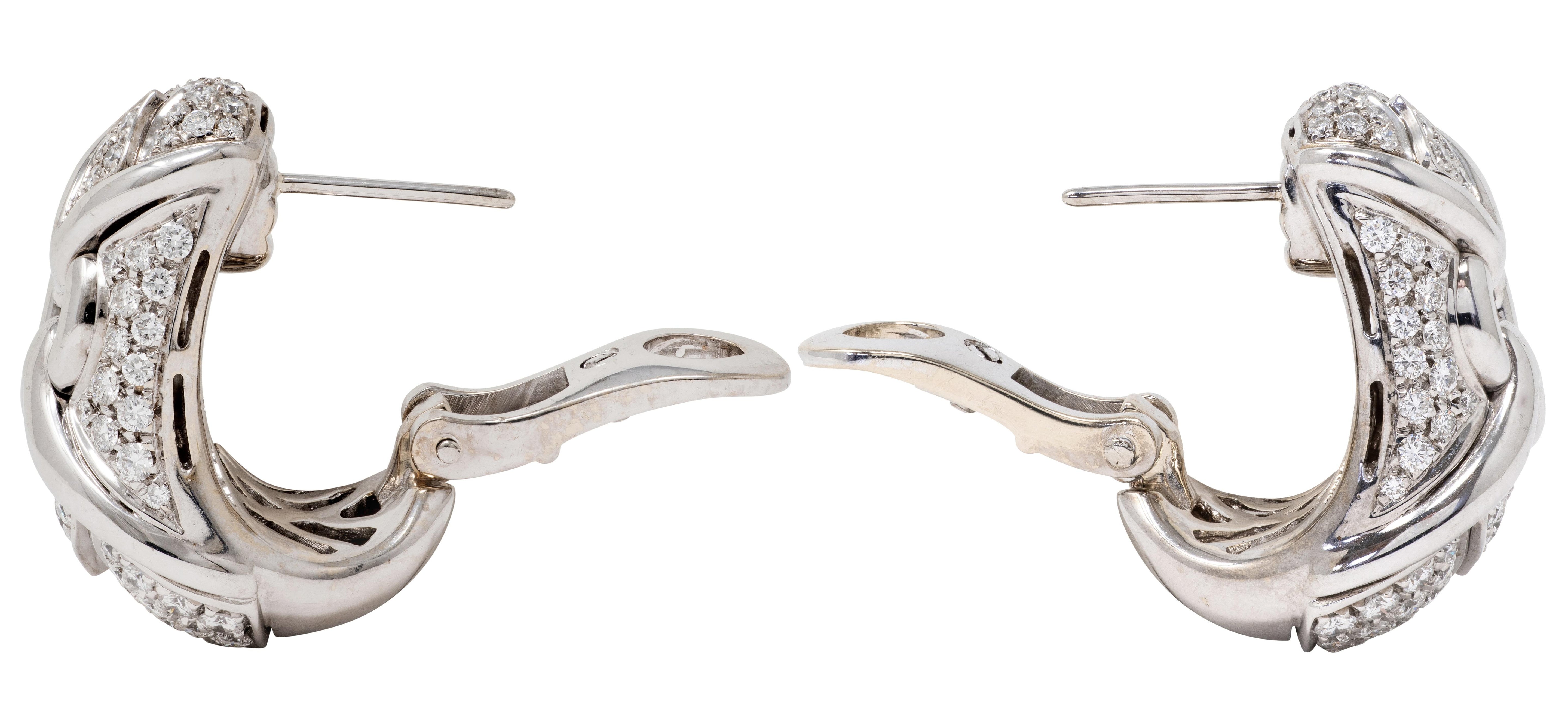 Bulgari 3.00 CTW Diamond 18 Karat White Gold Vintage Trika J-Hoop Earrings