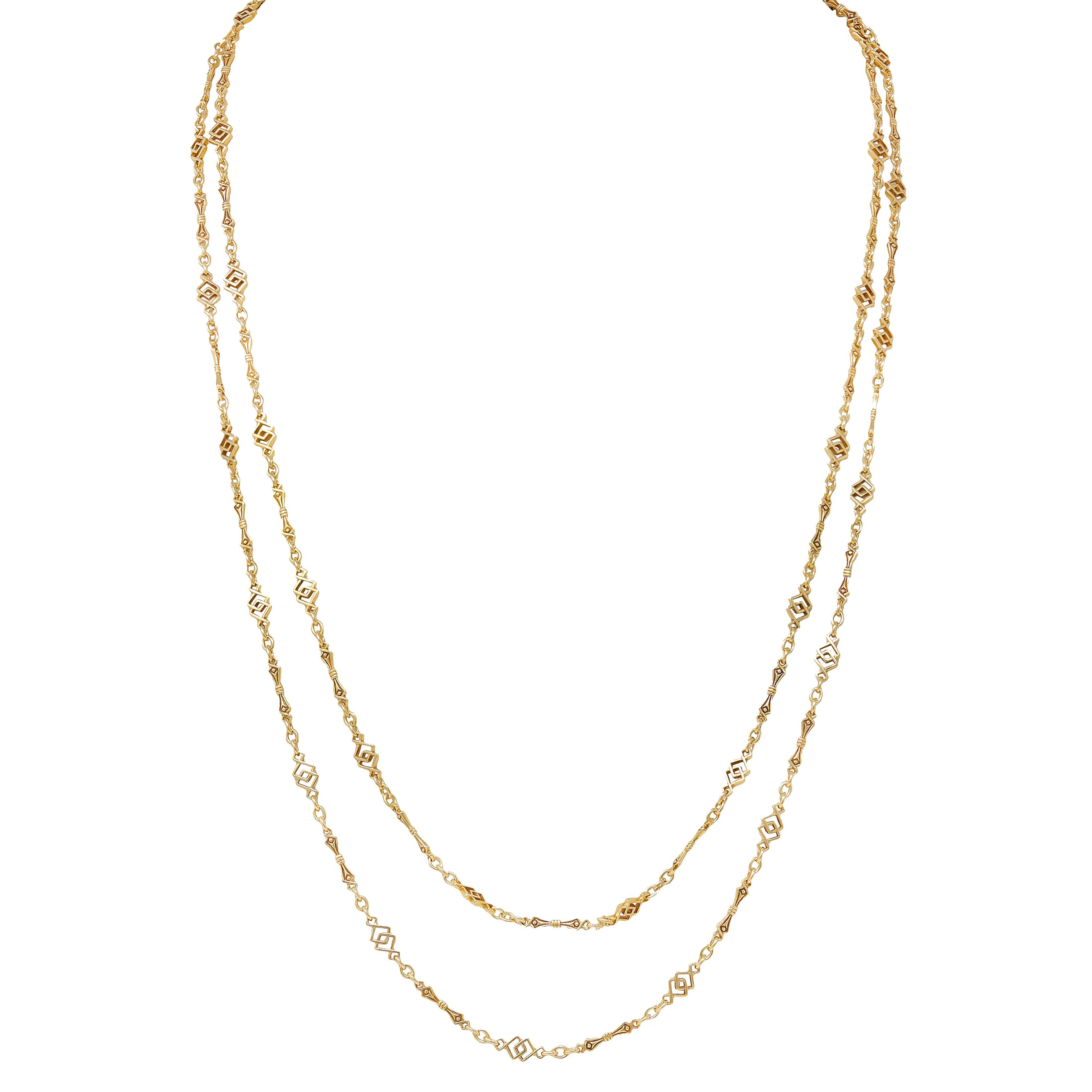 Victorian 14 Karat Yellow Gold Antique Geometric Fancy Link Chain Necklace