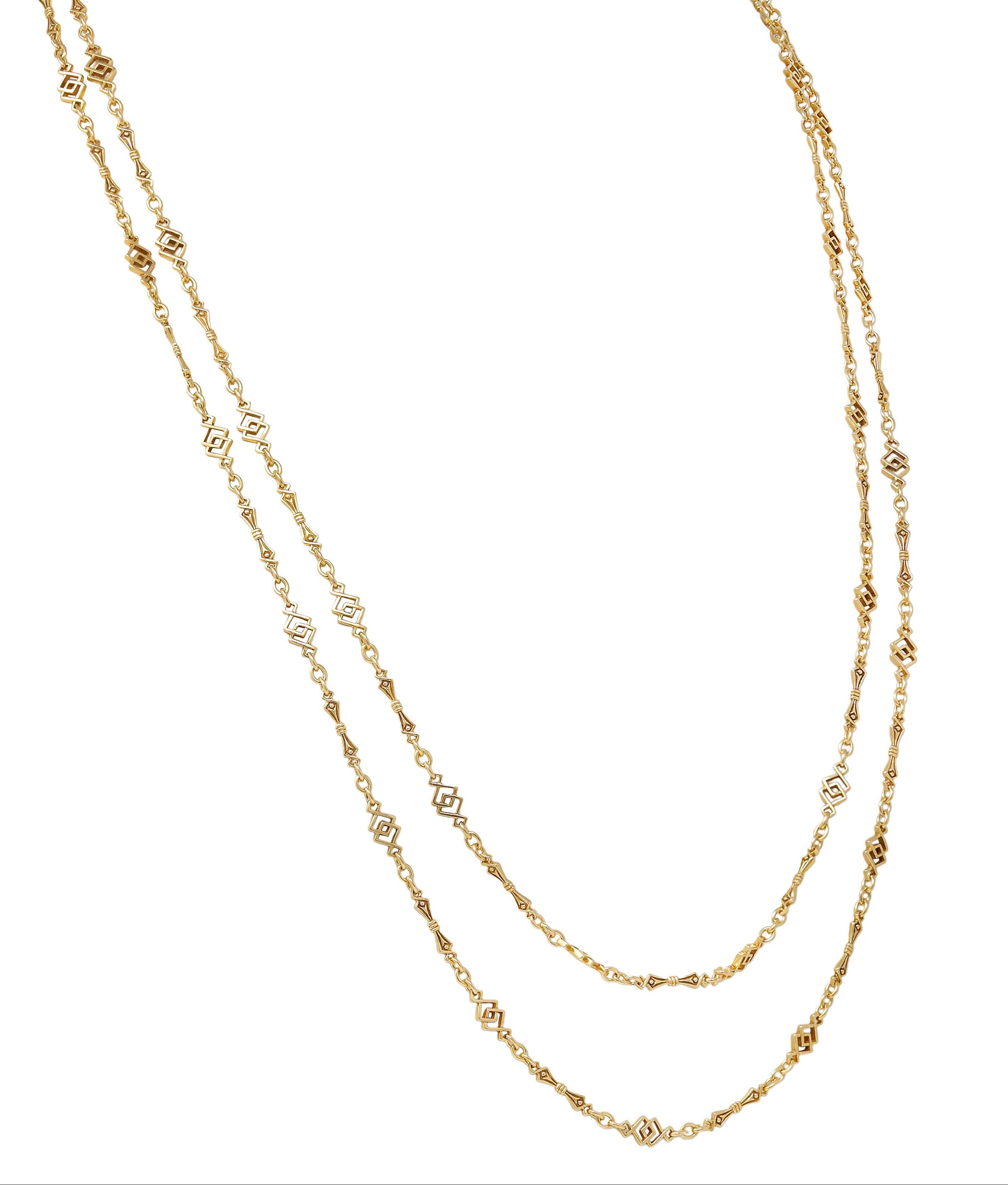 Victorian 14 Karat Yellow Gold Antique Geometric Fancy Link Chain Necklace