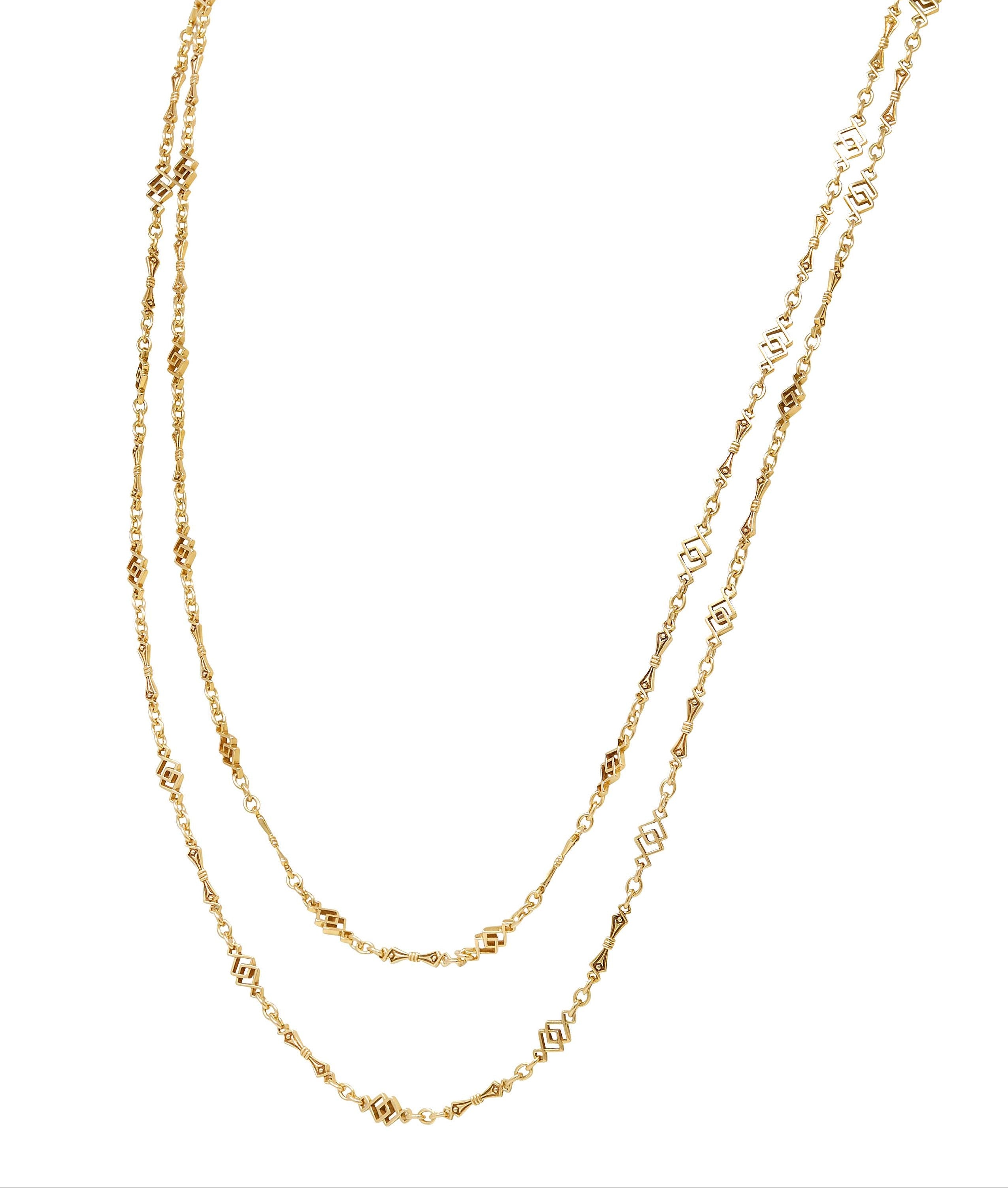 Victorian 14 Karat Yellow Gold Antique Geometric Fancy Link Chain Necklace