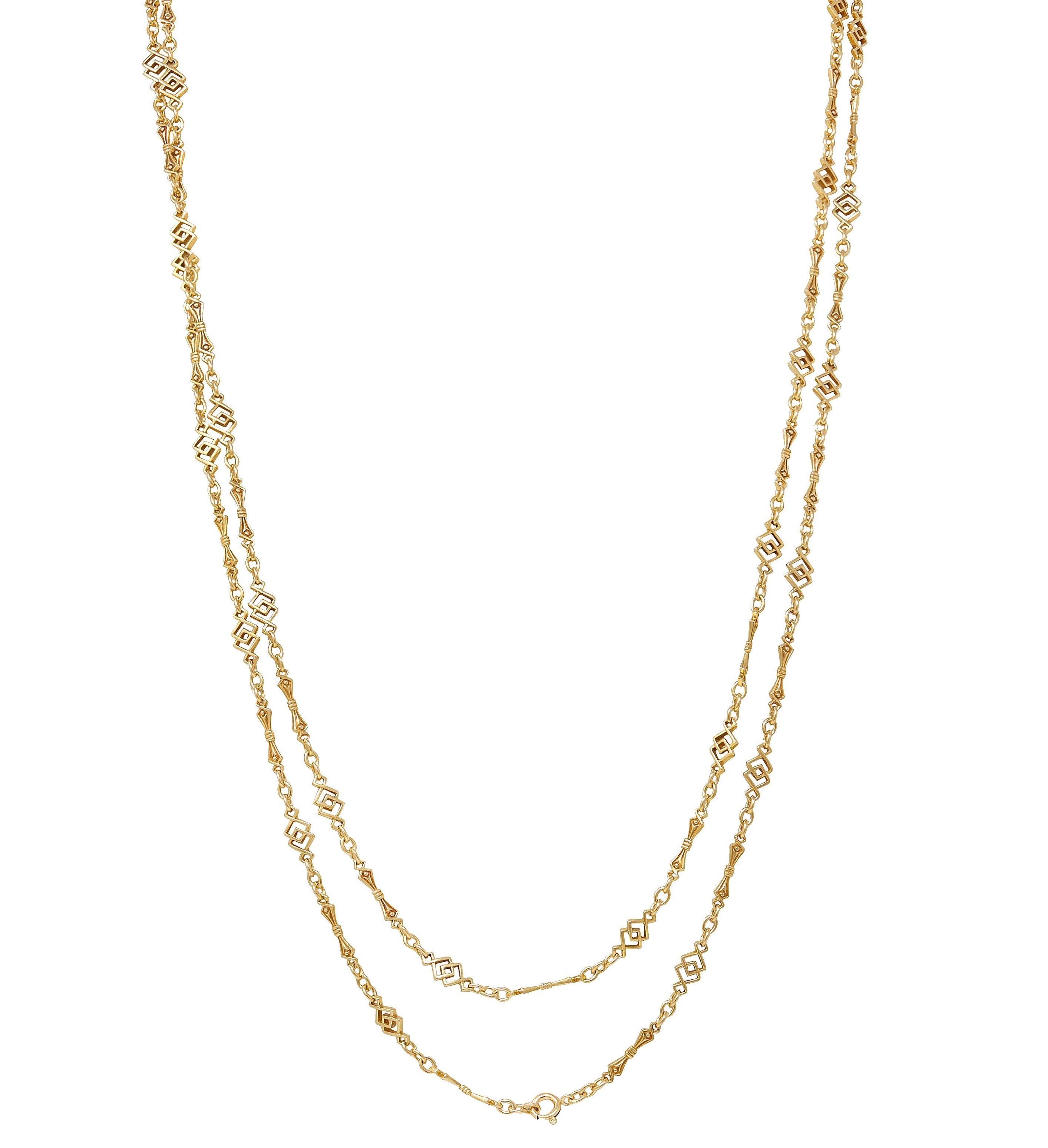 Victorian 14 Karat Yellow Gold Antique Geometric Fancy Link Chain Necklace