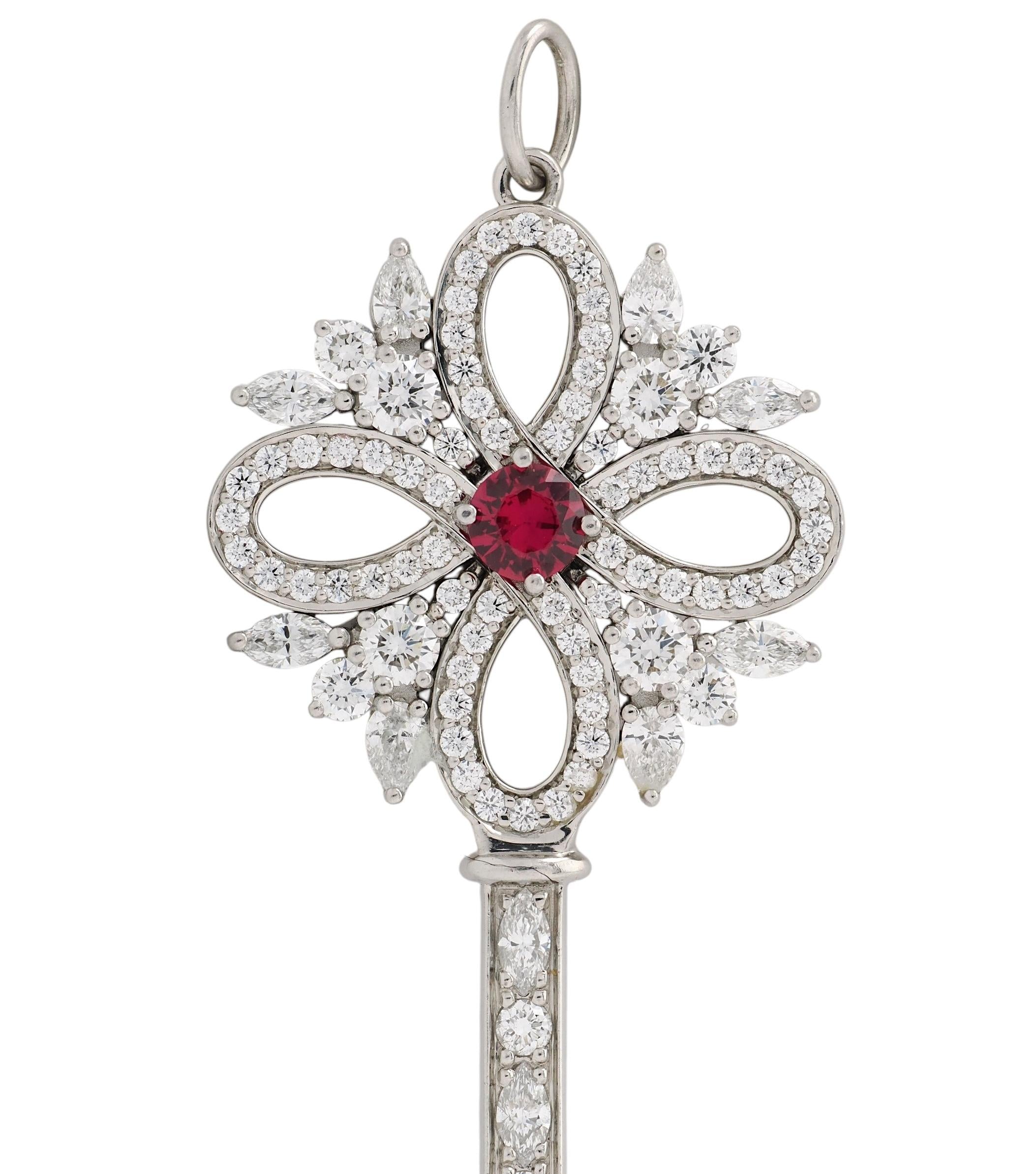Tiffany & Co. Diamond Ruby Platinum Quatrefoil Victoria Key Pendant