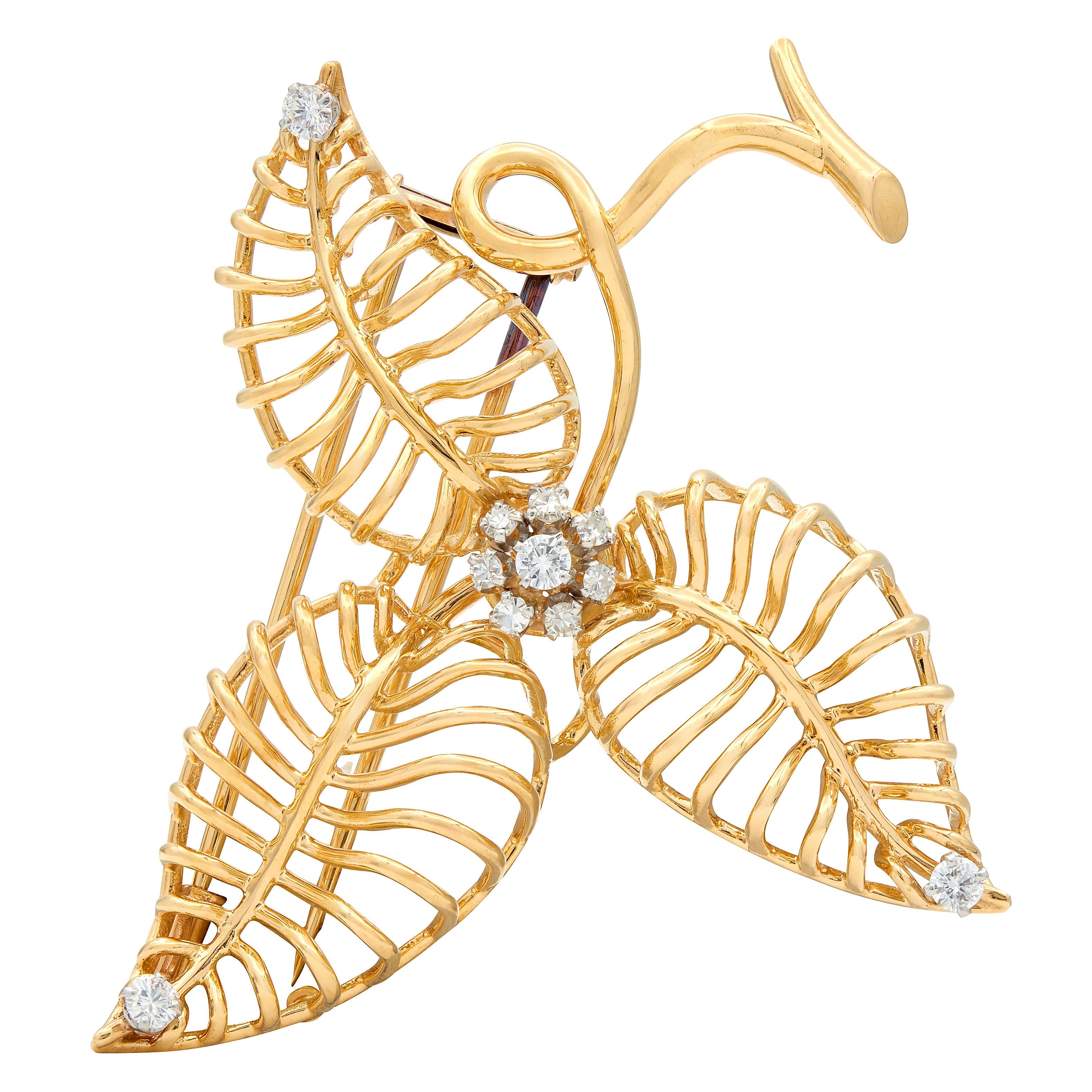 Boucheron Paris 1950's Diamond 18K Gold Platinum Vintage Wire Flower Brooch