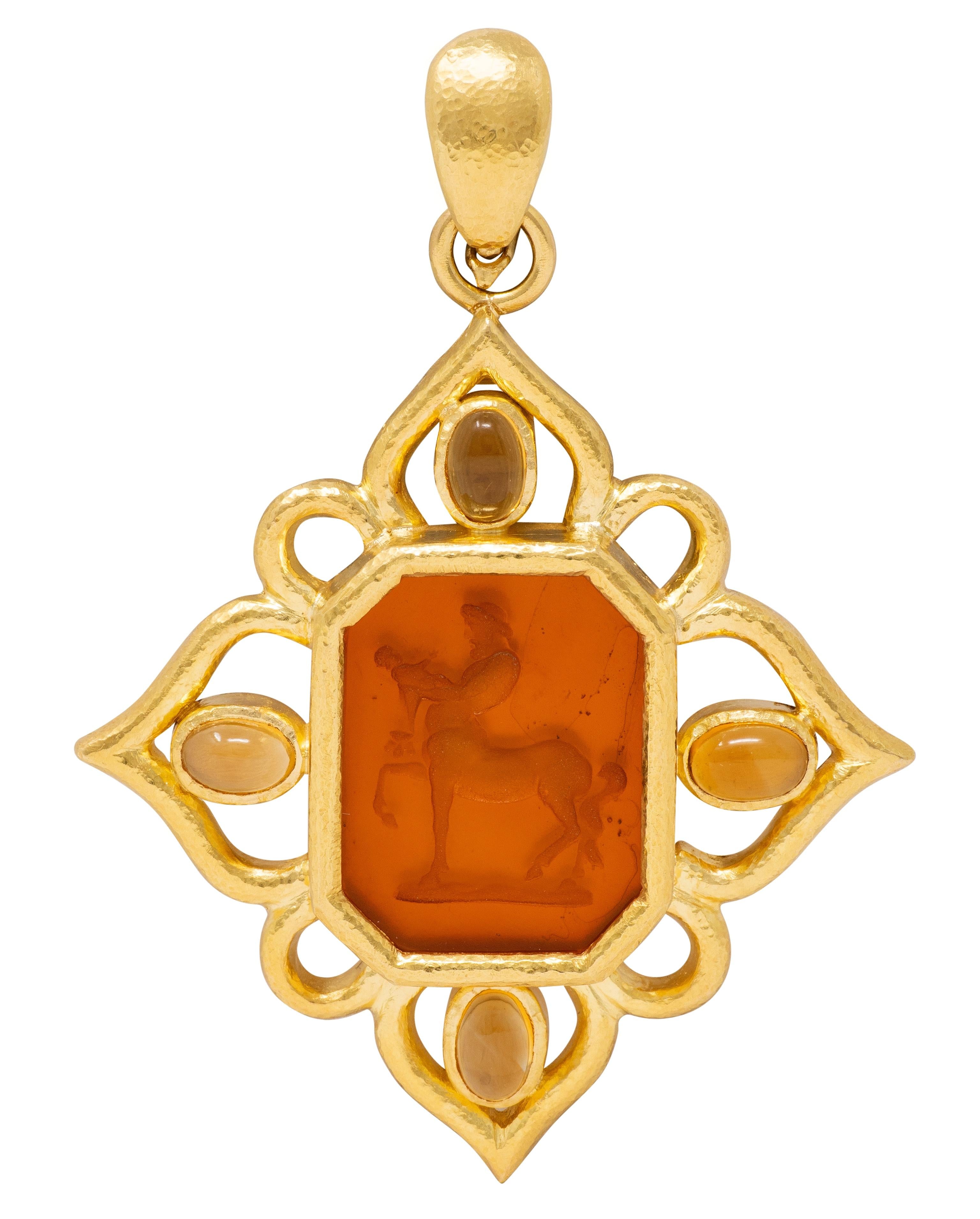 Elizabeth Locke 1990's Citrine 18K Yellow Gold Vintage Mythical Intaglio Pendant