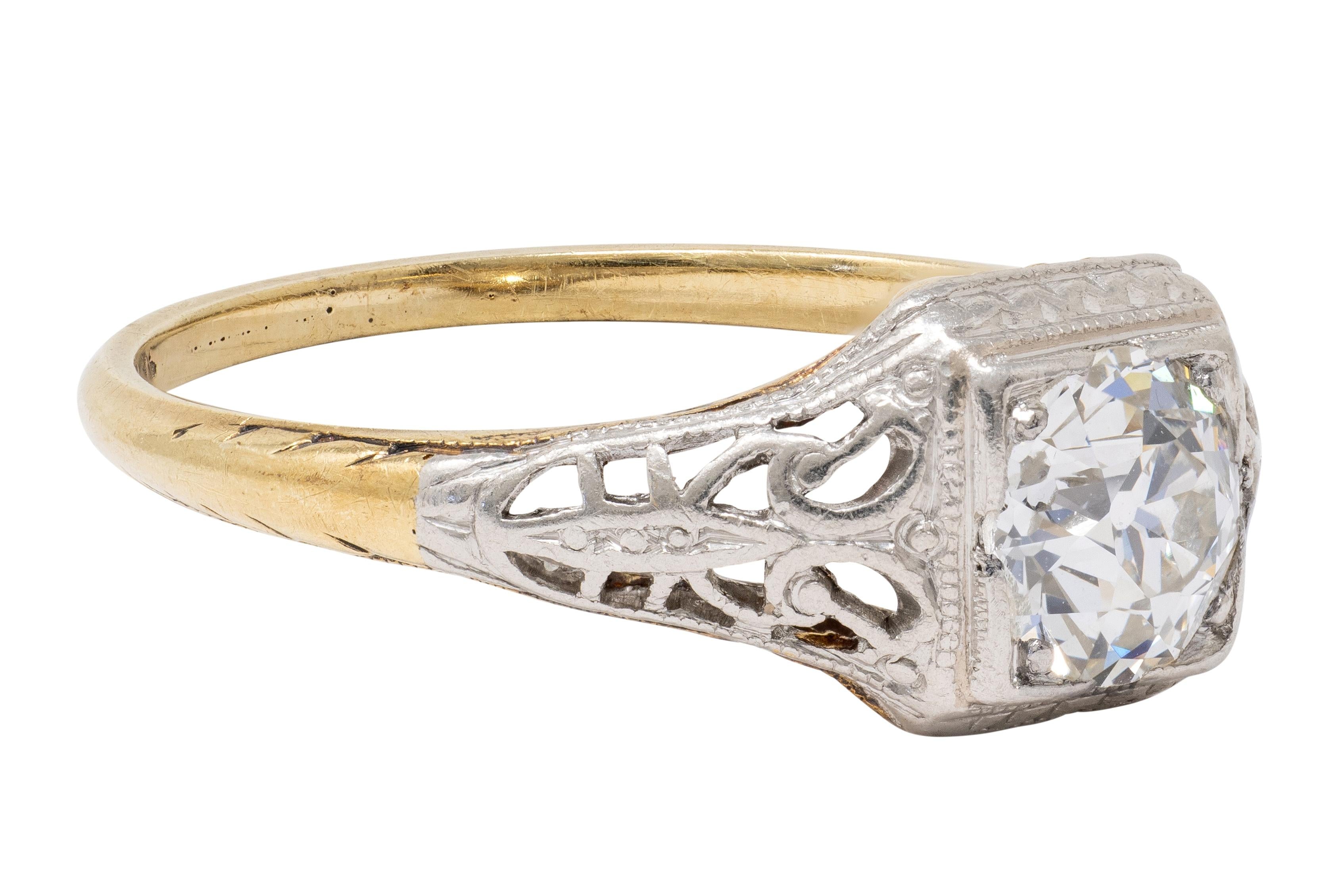Edwardian European Diamond 14K Gold Platinum Antique Butterfly Engagement Ring