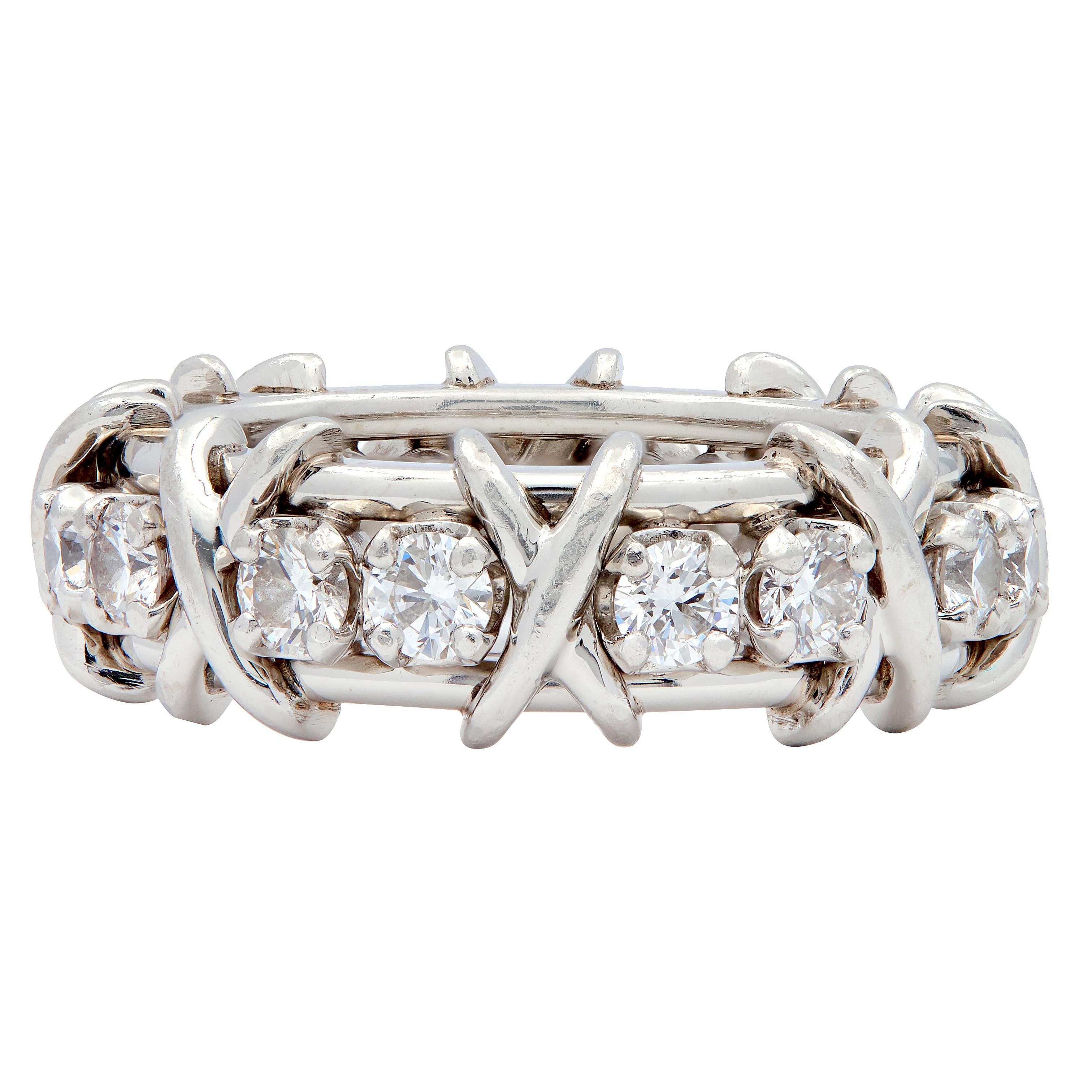 Tiffany & Co. Schlumberger Diamond Platinum Vintage Sixteen Stone X Band Ring