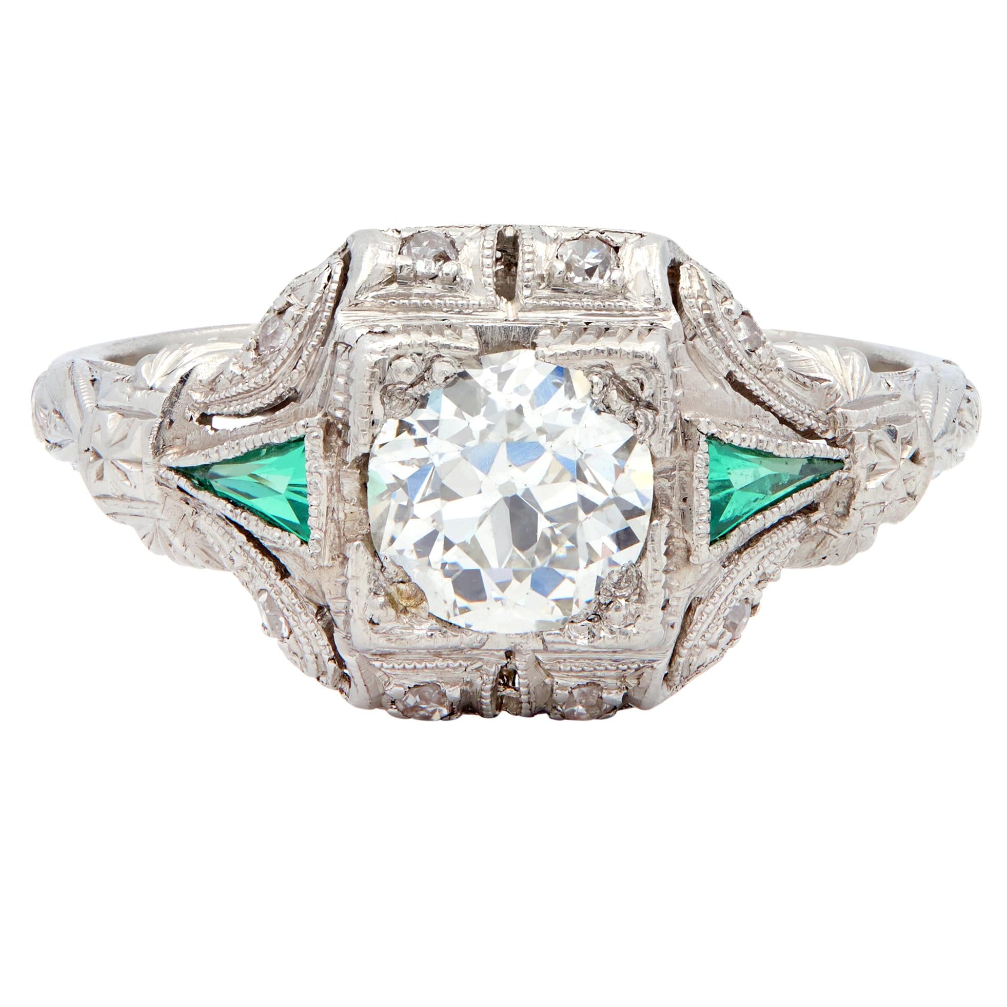 Art Deco 0.82 CTW Diamond Platinum Vintage Ornate Engagement Ring