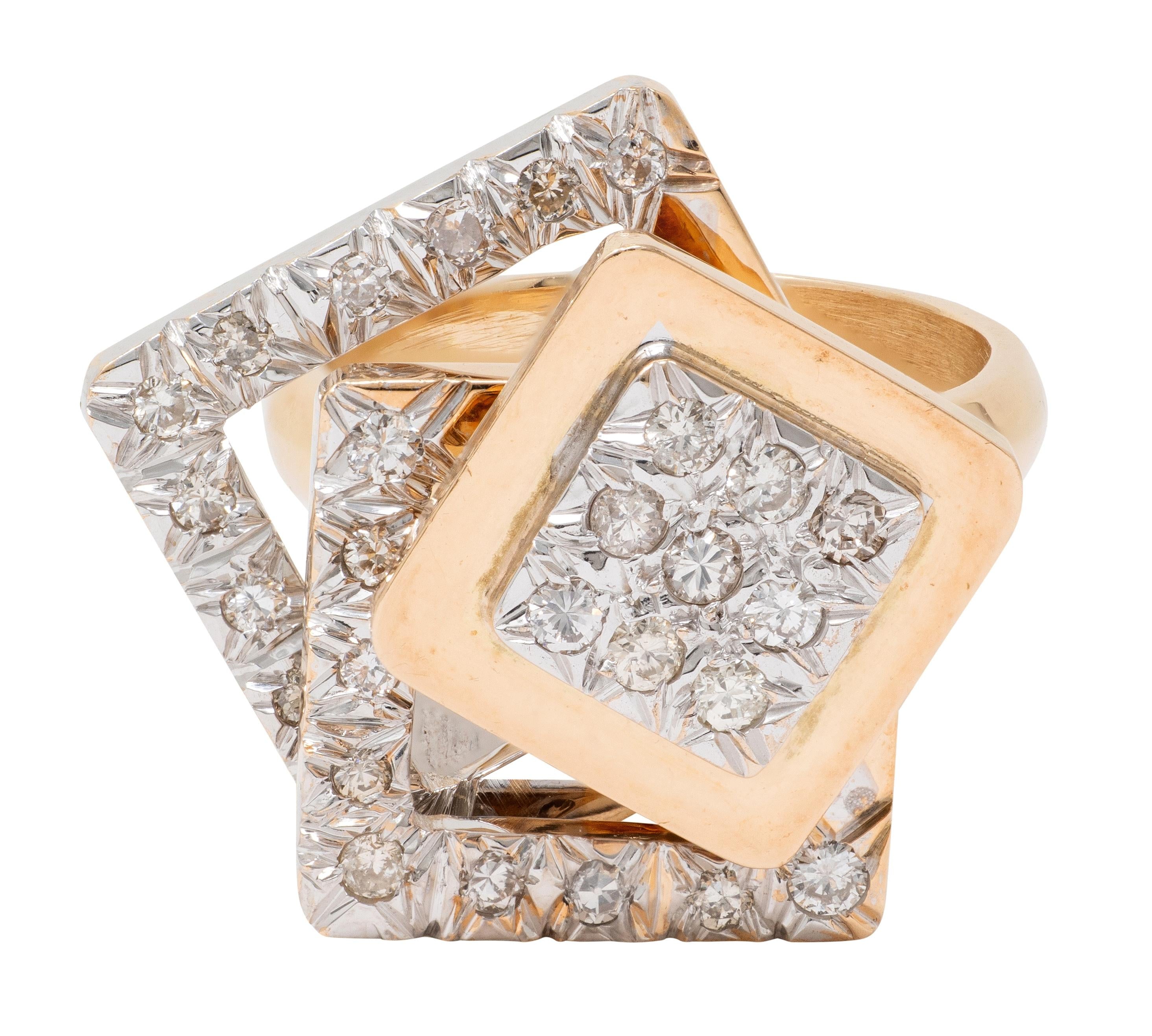 1970's Diamond 14 Karat Two-Tone Gold Vintage Kinetic Spinner Ring