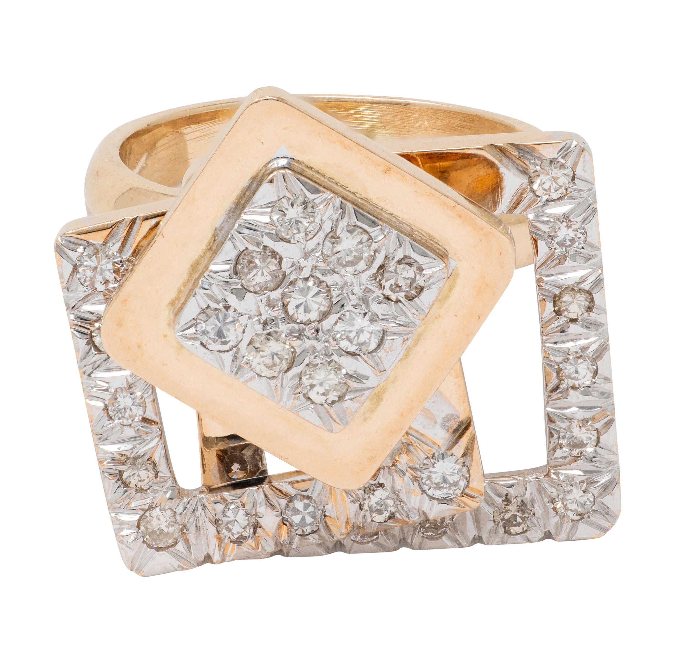 1970's Diamond 14 Karat Two-Tone Gold Vintage Kinetic Spinner Ring
