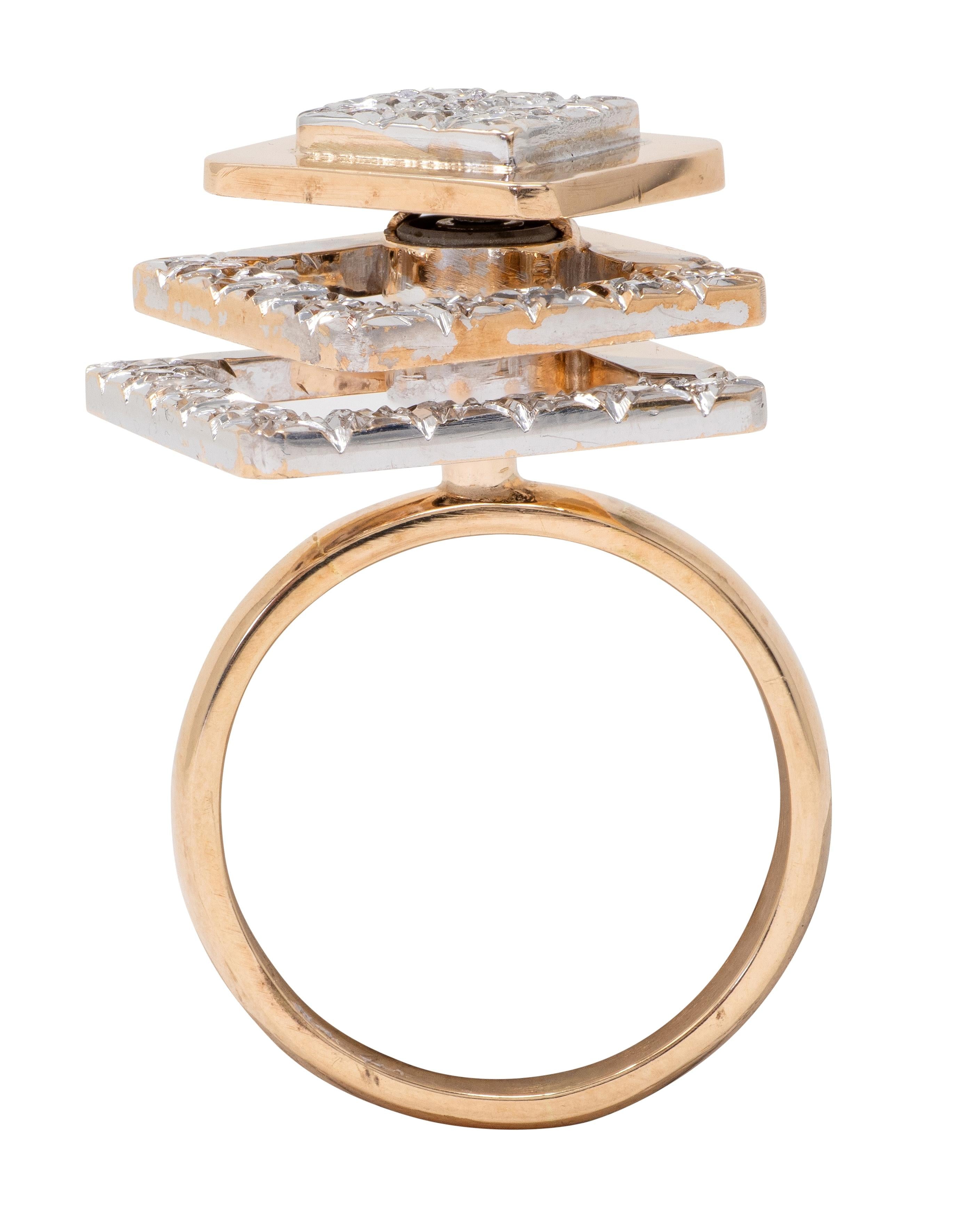 1970's Diamond 14 Karat Two-Tone Gold Vintage Kinetic Spinner Ring