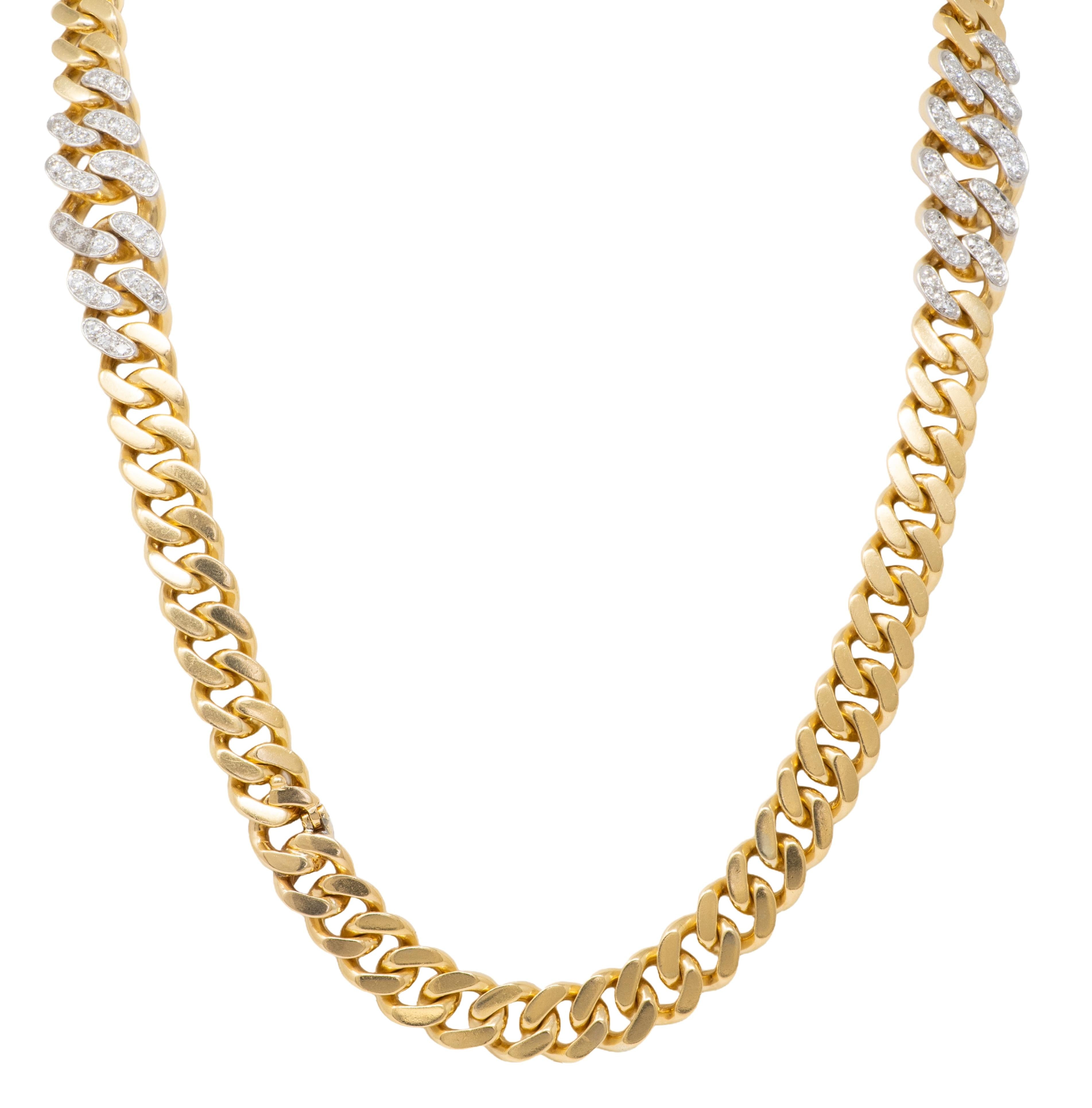 Cartier 1970's Diamond 18 Karat Gold Vintage Curb Link Chain Bracelet Necklace
