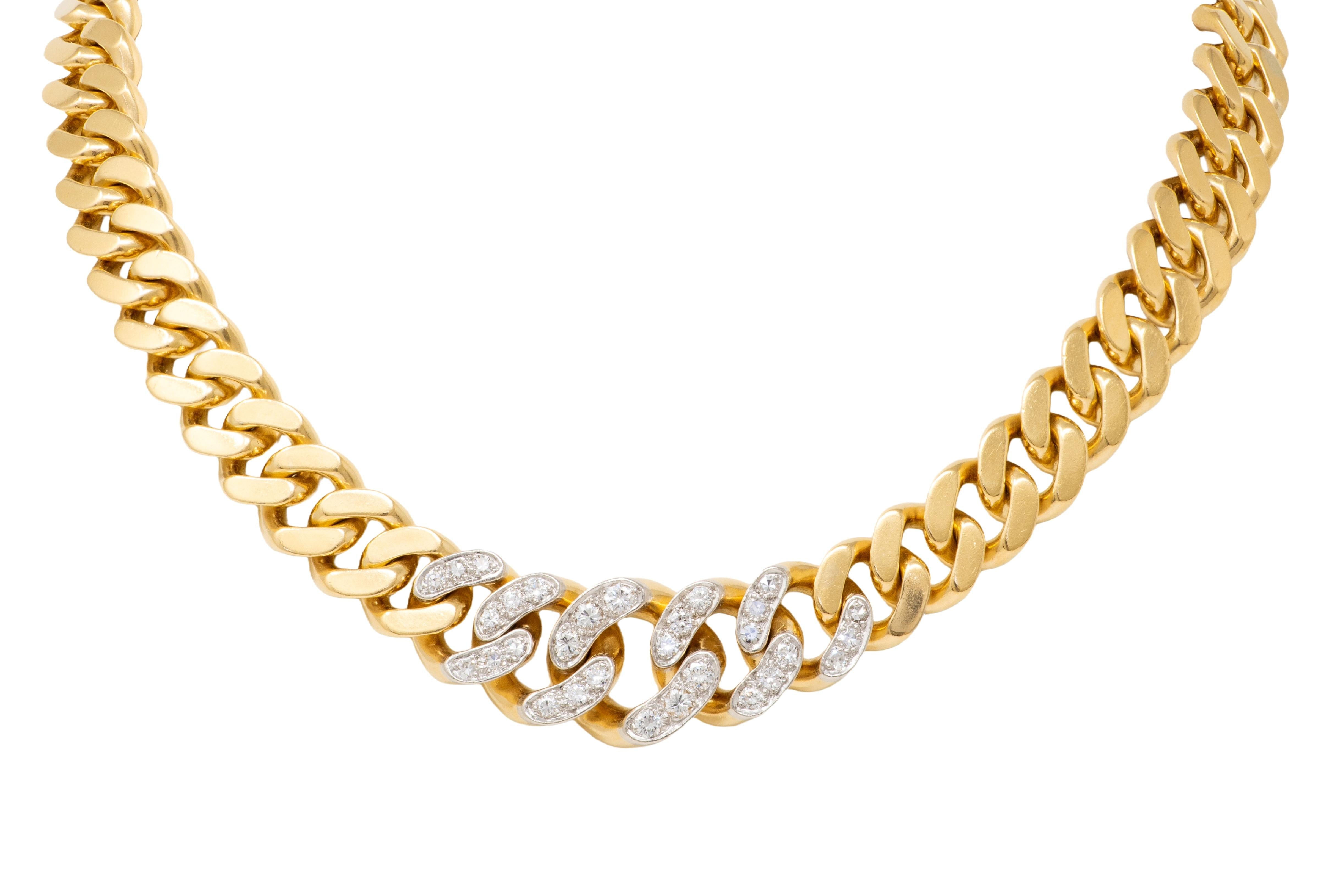 Cartier 1970's Diamond 18 Karat Gold Vintage Curb Link Chain Bracelet Necklace