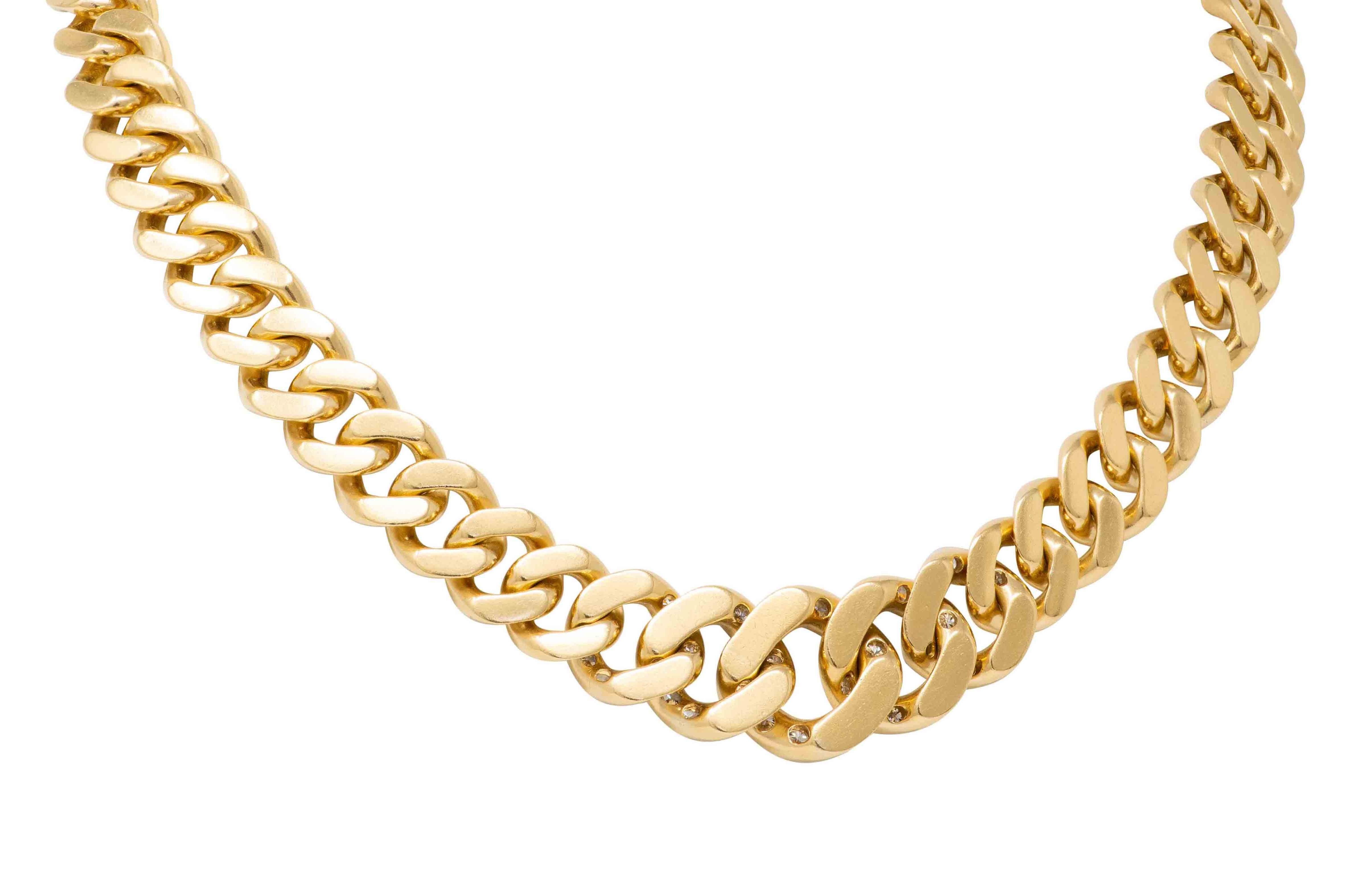 Cartier 1970's Diamond 18 Karat Gold Vintage Curb Link Chain Bracelet Necklace