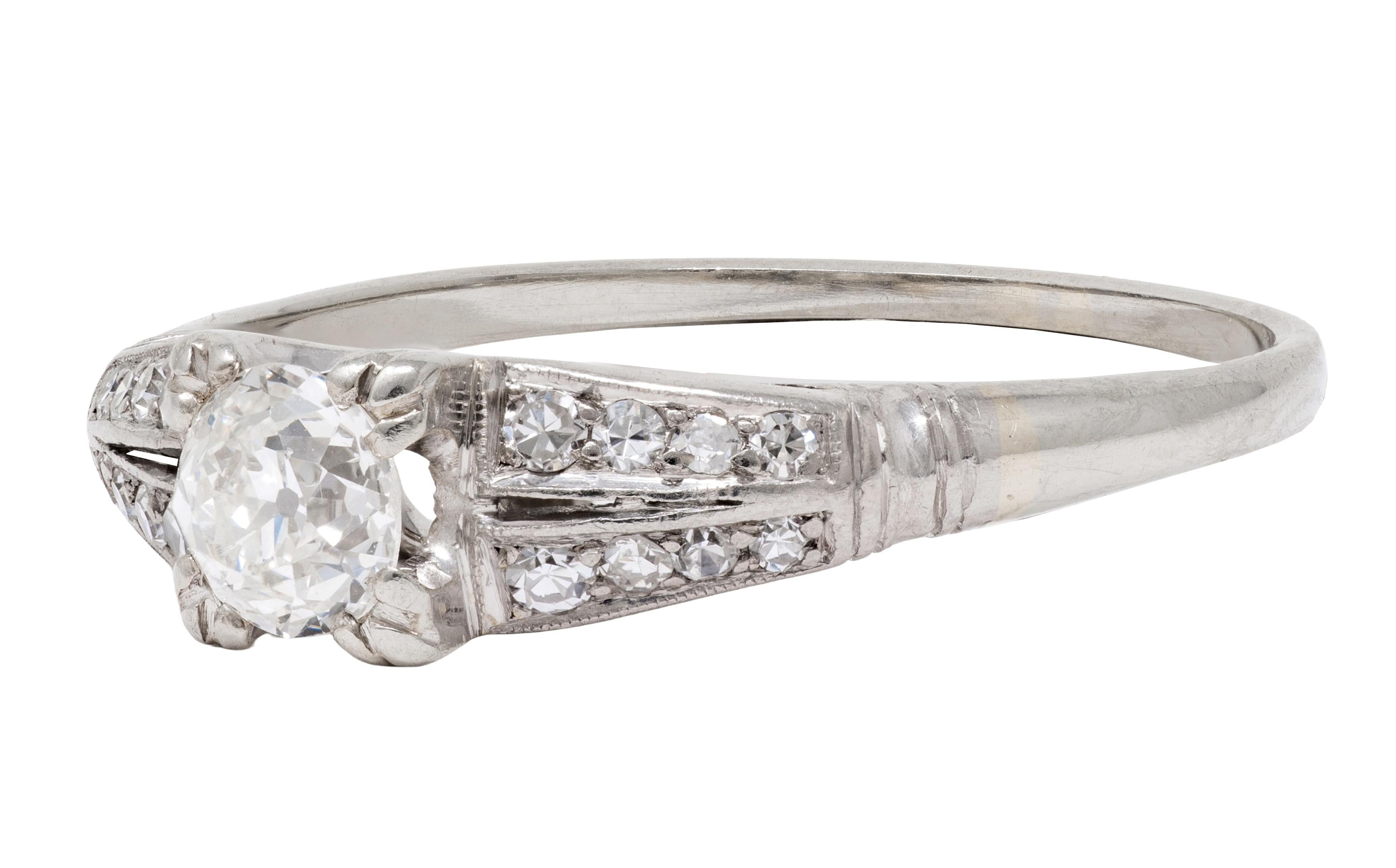 Retro Old European Cut Diamond Platinum Vintage Engagement Ring