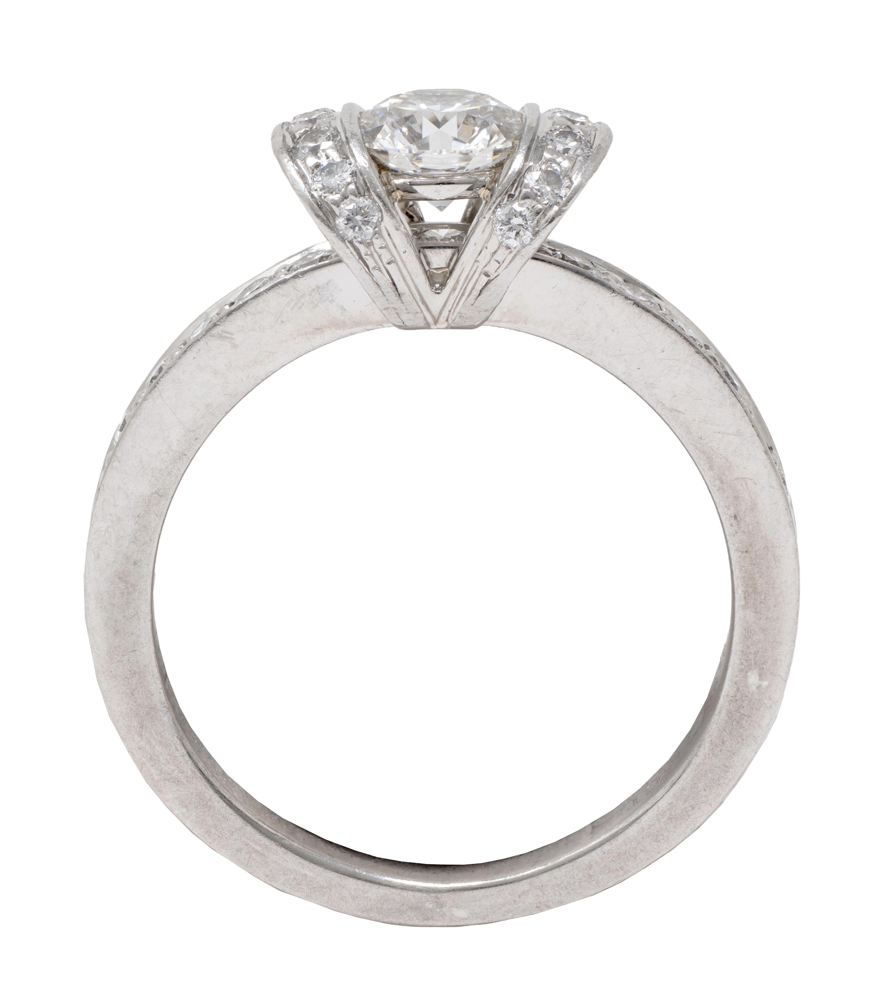 Tiffany & Co. 2000's Round Brilliant Cut Diamond Platinum Ribbon Engagement Ring