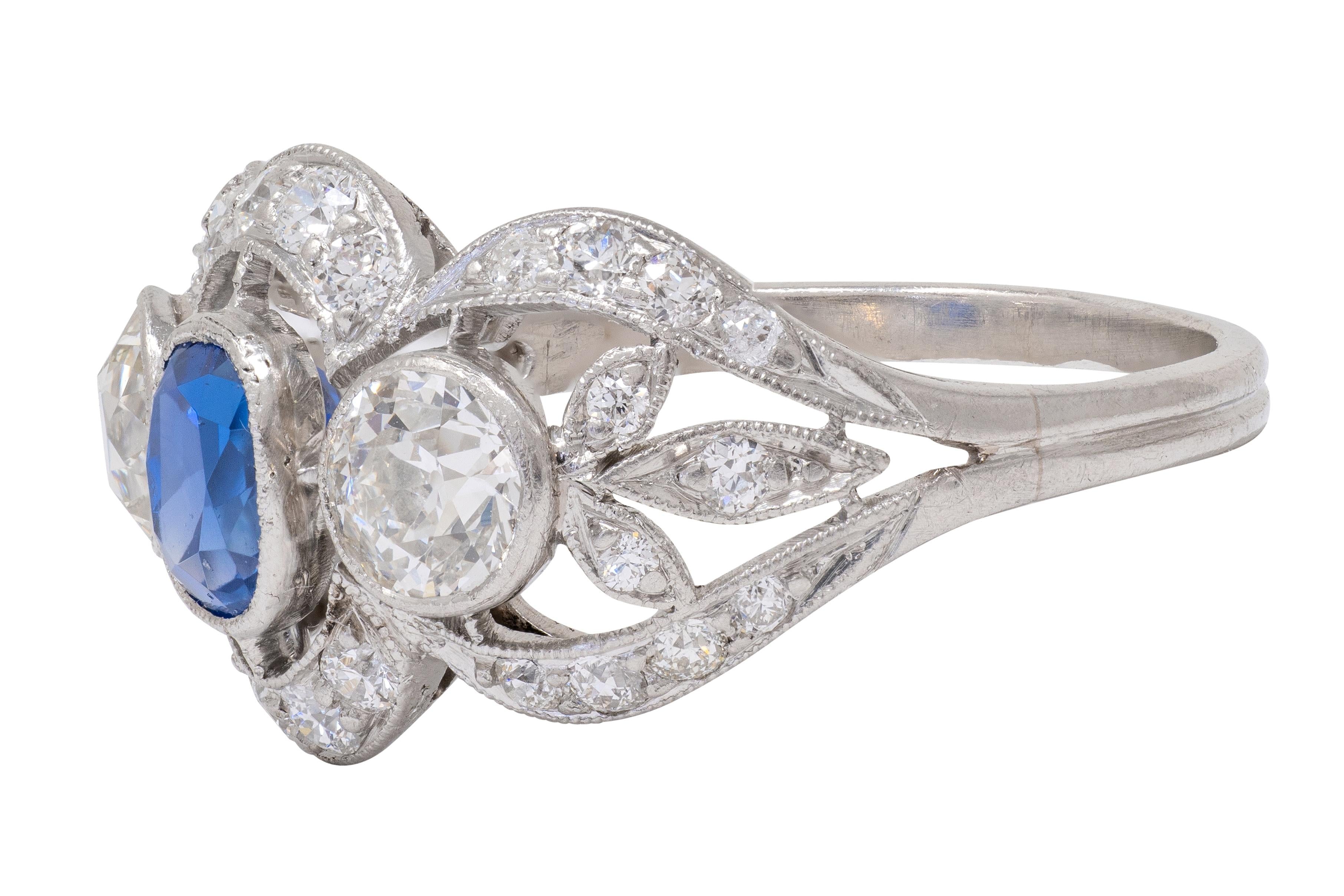 Art Deco 2.40 CTW No Heat Kashmir Sapphire Diamond Platinum Vintage Ring GIA