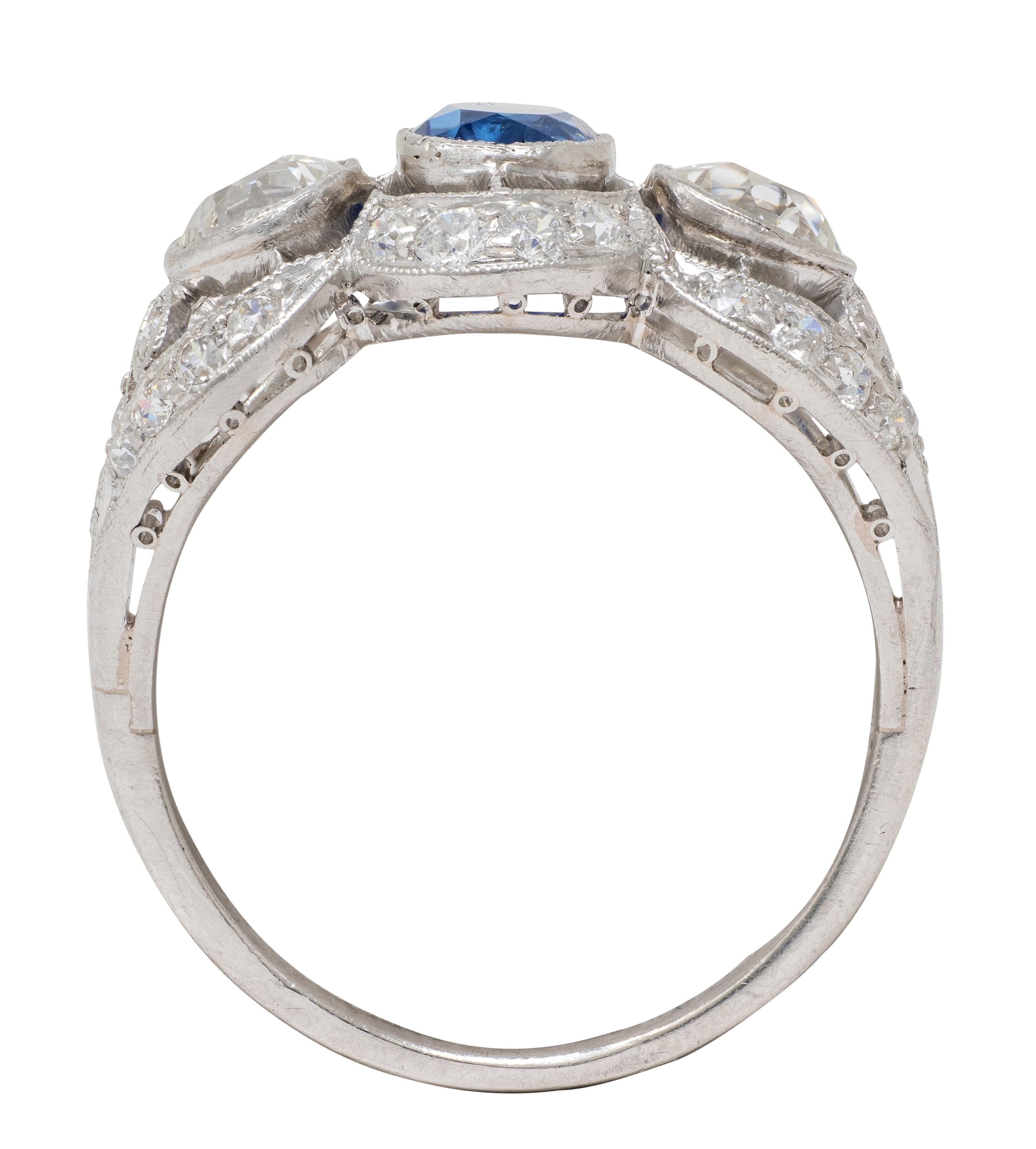 Art Deco 2.40 CTW No Heat Kashmir Sapphire Diamond Platinum Vintage Ring GIA