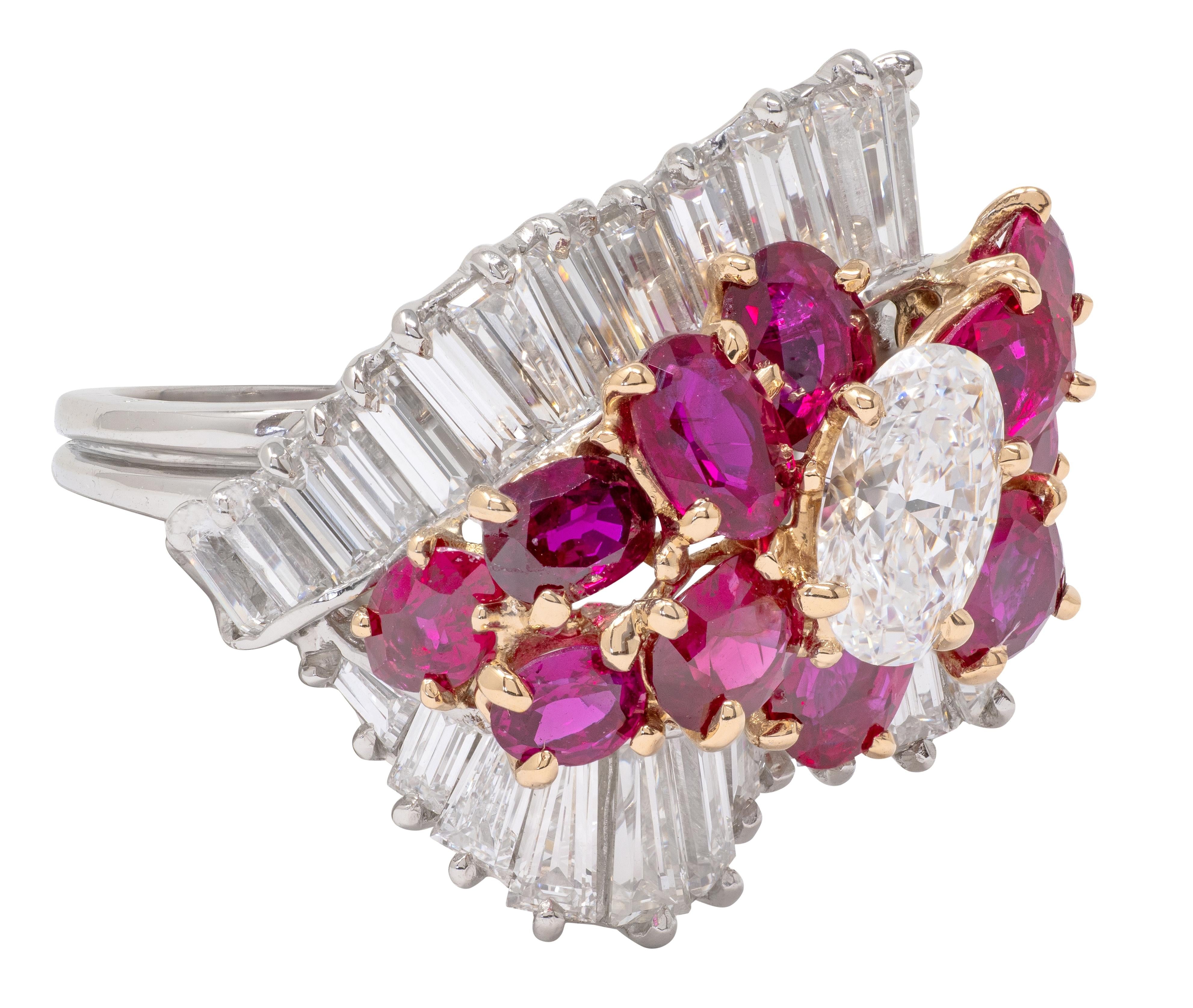 Cartier 1980's Ruby Diamond 18K Gold Platinum Vintage Ballerina Cocktail Ring