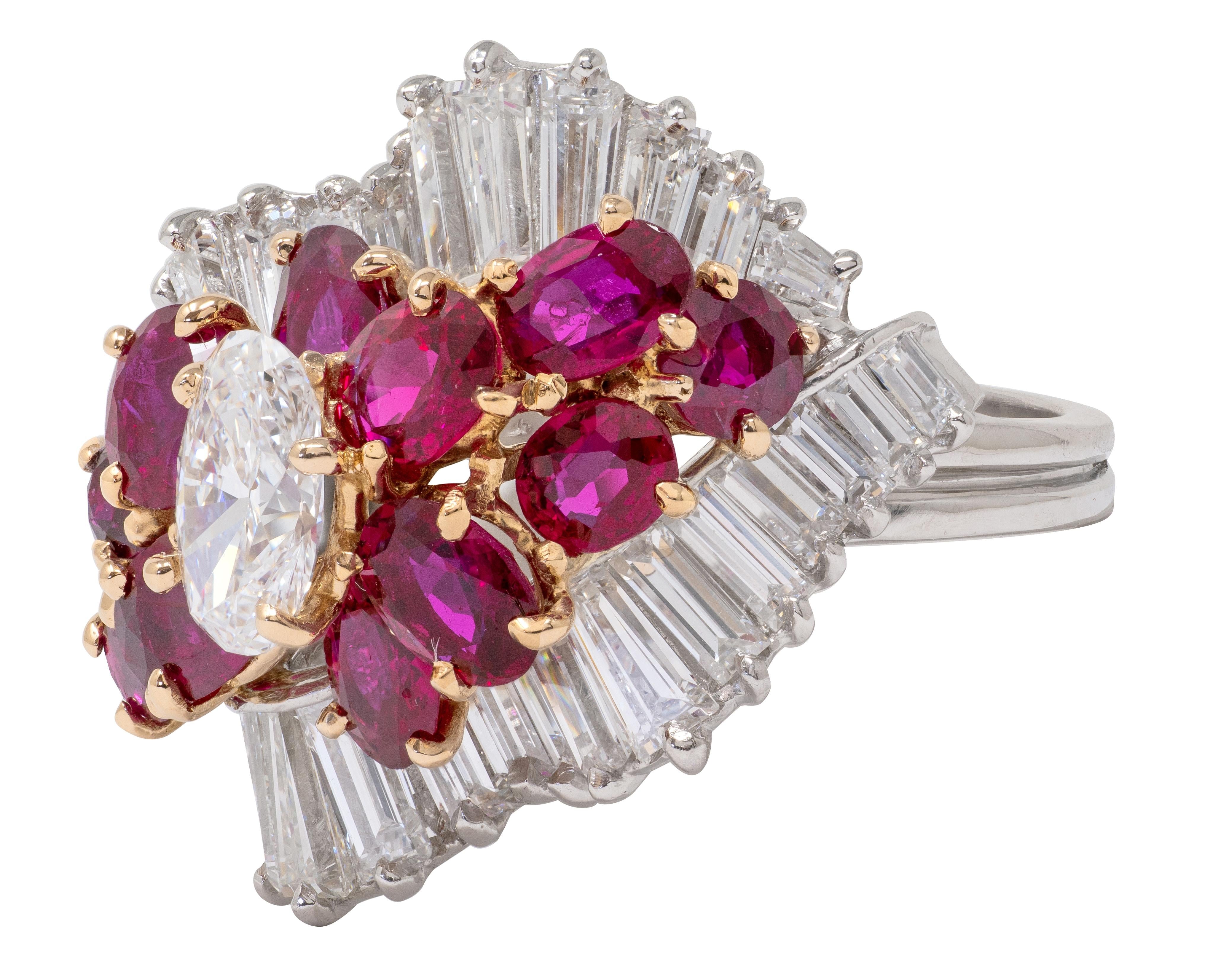 Cartier 1980's Ruby Diamond 18K Gold Platinum Vintage Ballerina Cocktail Ring