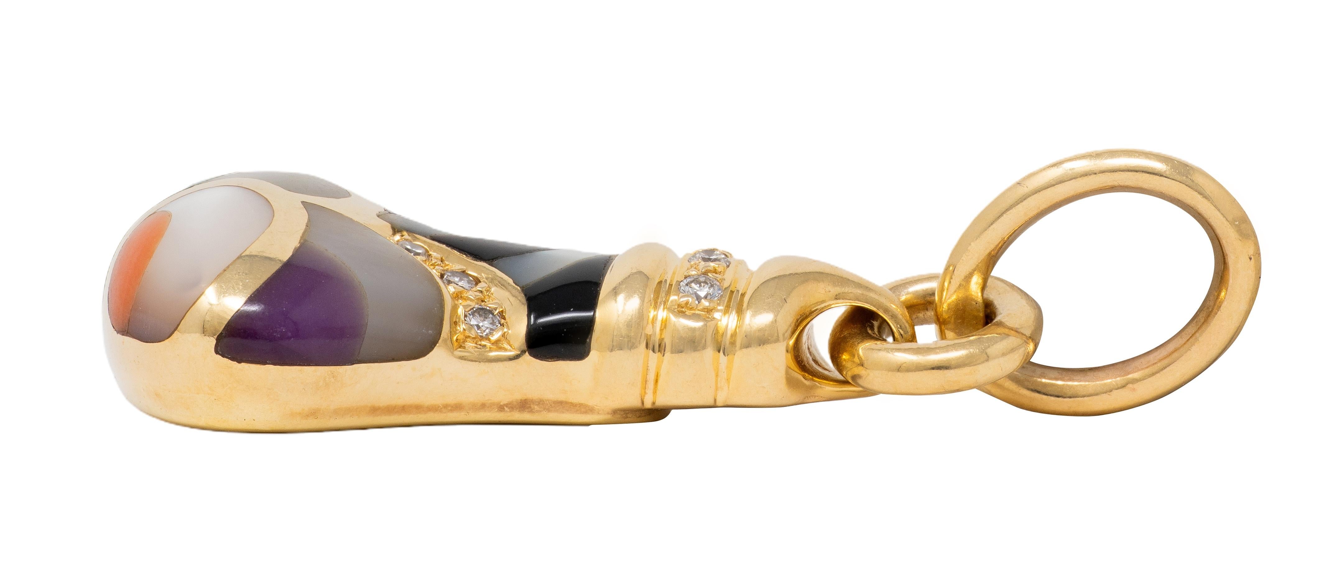 Asch Grossbardt 1980's Diamond Multi-Gem 14K Gold Vintage Striped Bottle Charm