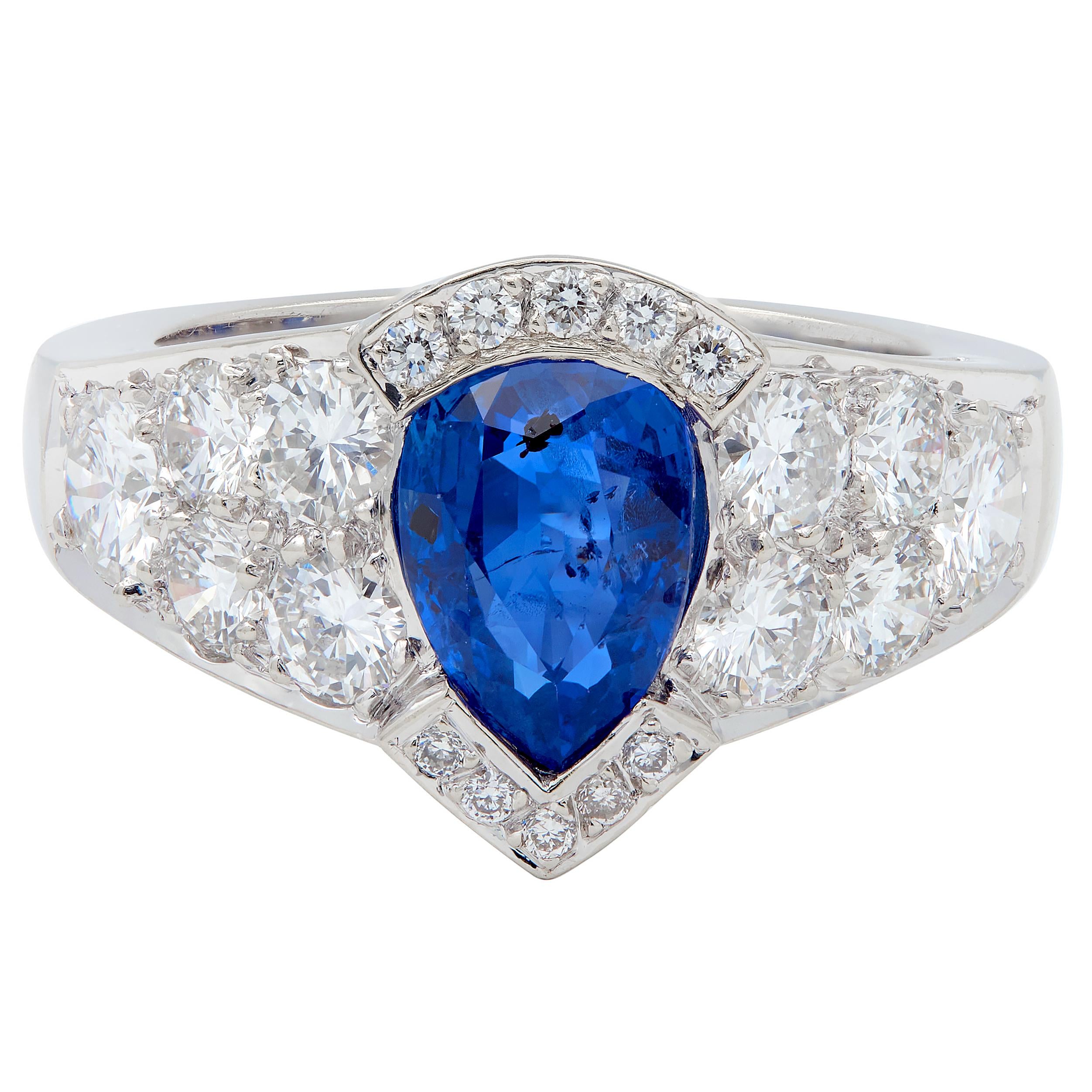 French 2000's 4.50 CTW Sapphire Diamond 18K White Gold Contemporary Cluster Ring
