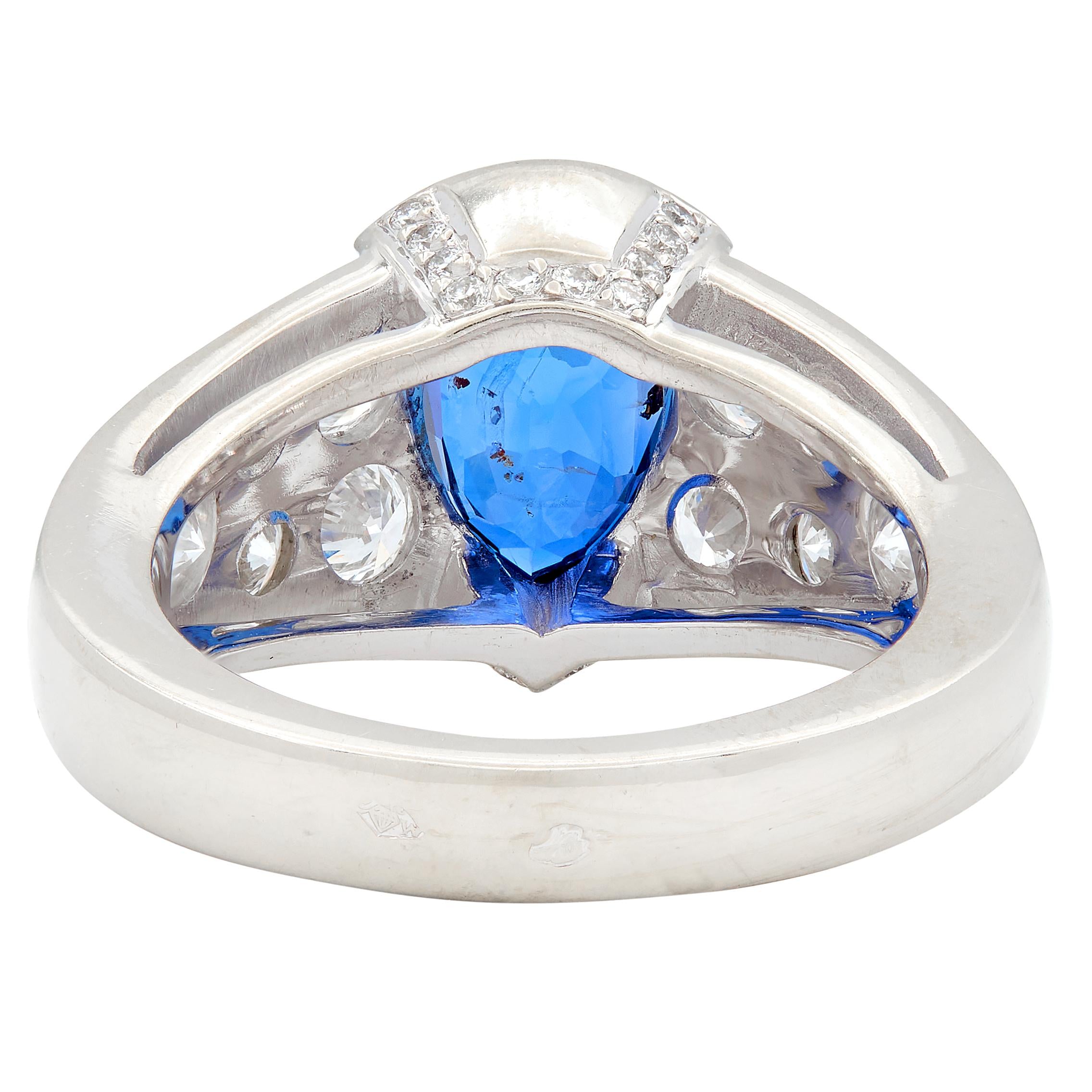 French 2000's 4.50 CTW Sapphire Diamond 18K White Gold Contemporary Cluster Ring